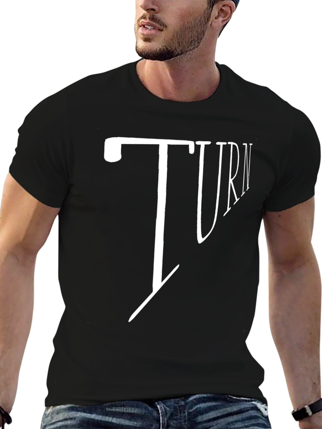 Turn Graphic Print Mens Black T-Shirt