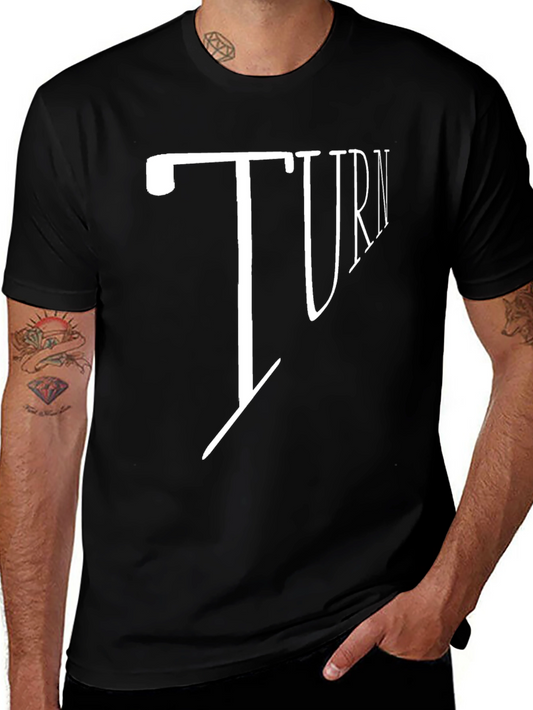 Turn Graphic Print Mens Black T-Shirt