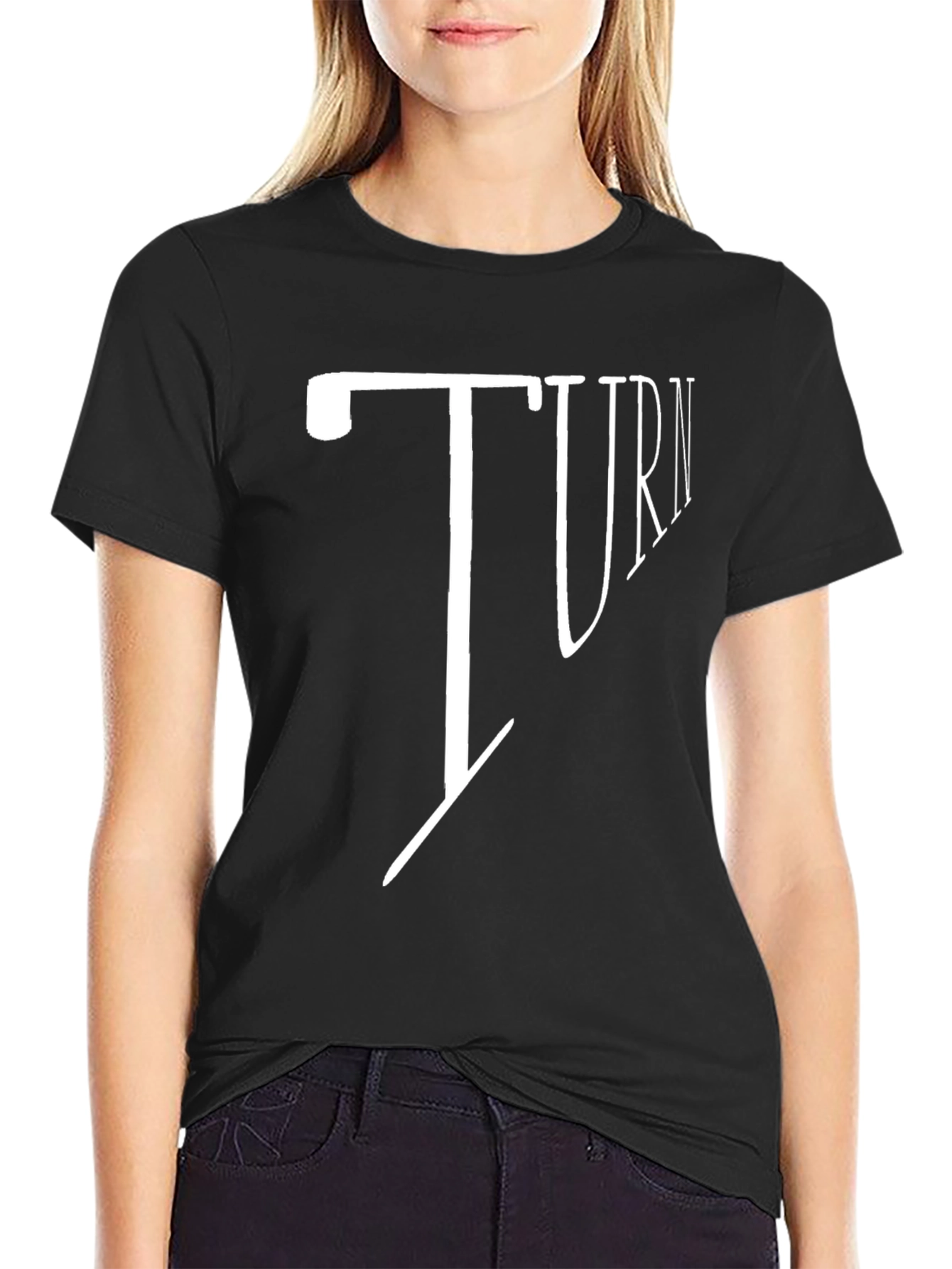 Turn Graphic Print Mens Black T-Shirt