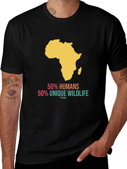Africa T-Shirt - 50% Humans 50% Wildlife - Black Tee