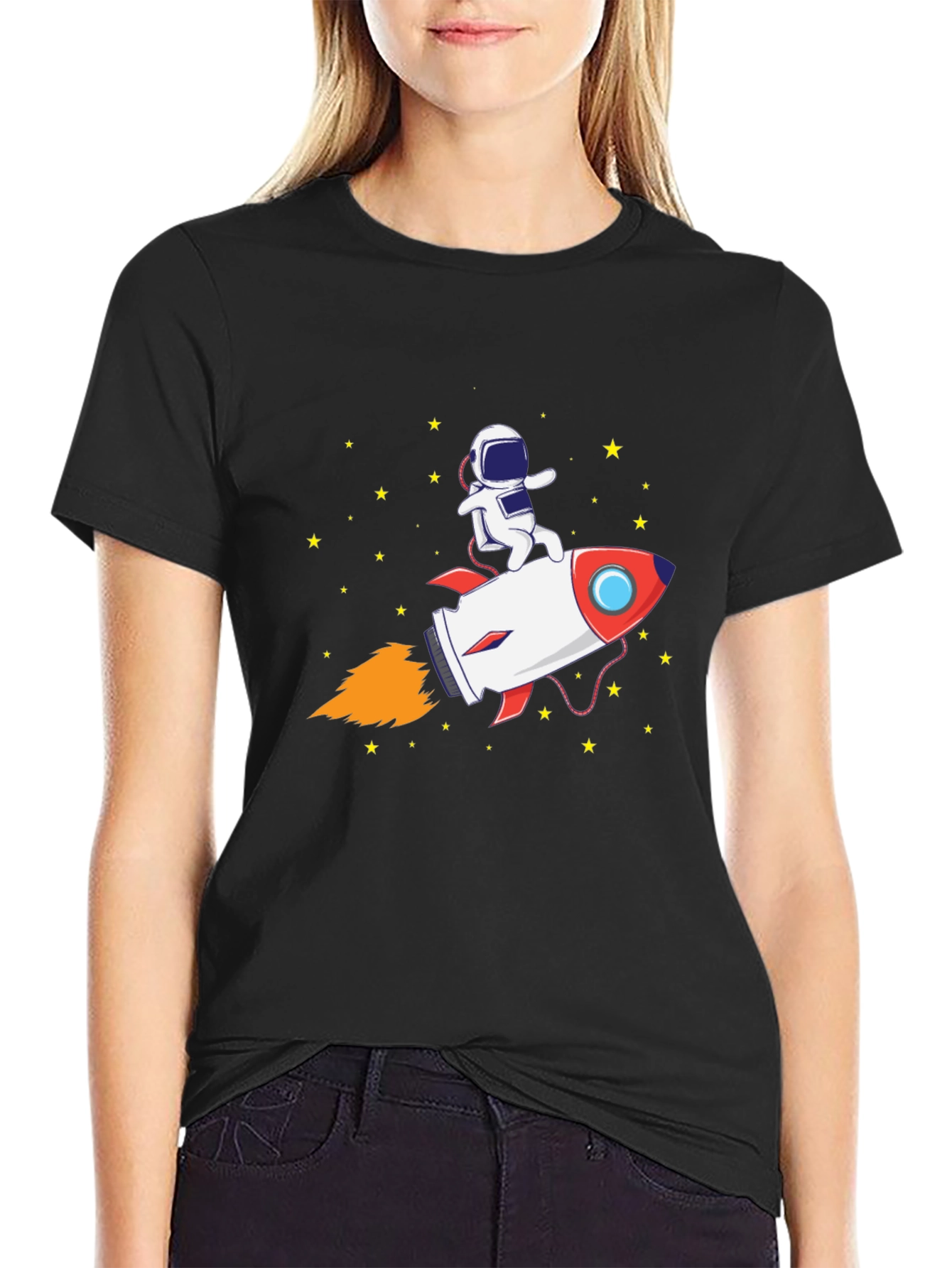 Astronaut Rocket Ride Graphic Tee - Black