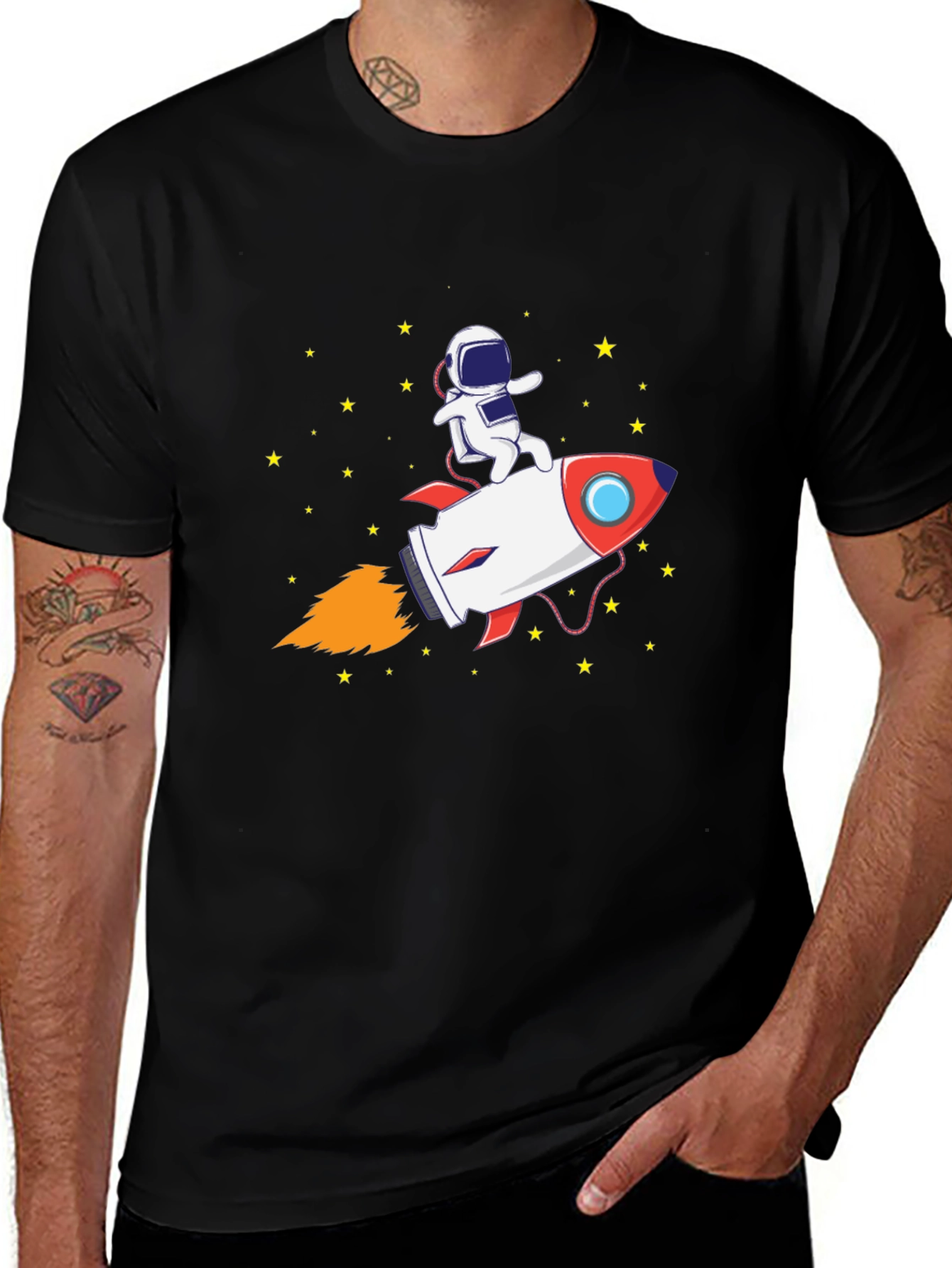 Astronaut Rocket Ride Graphic Tee - Black