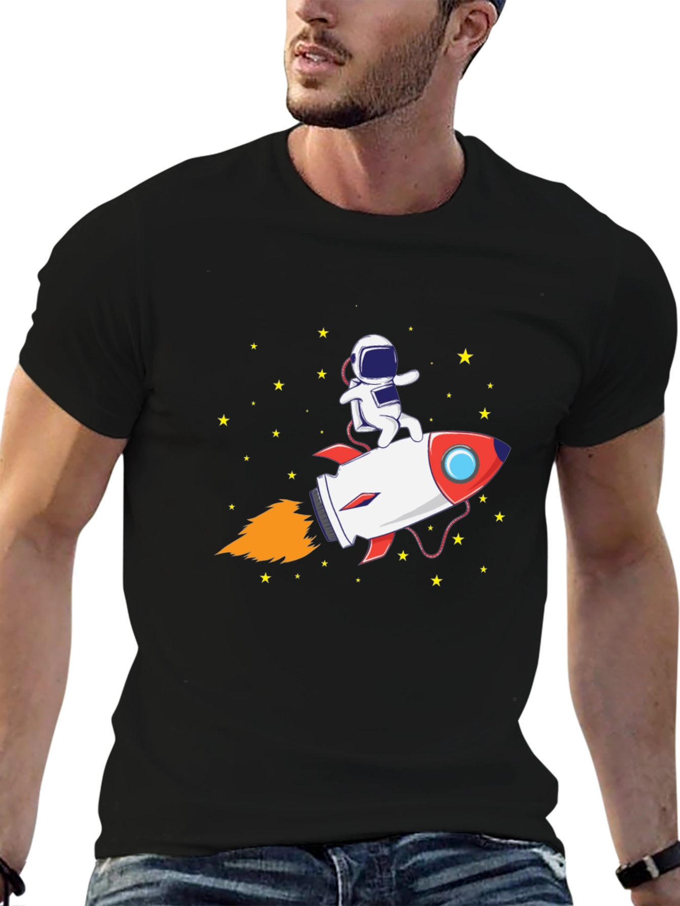 Astronaut Rocket Ride Graphic Tee - Black