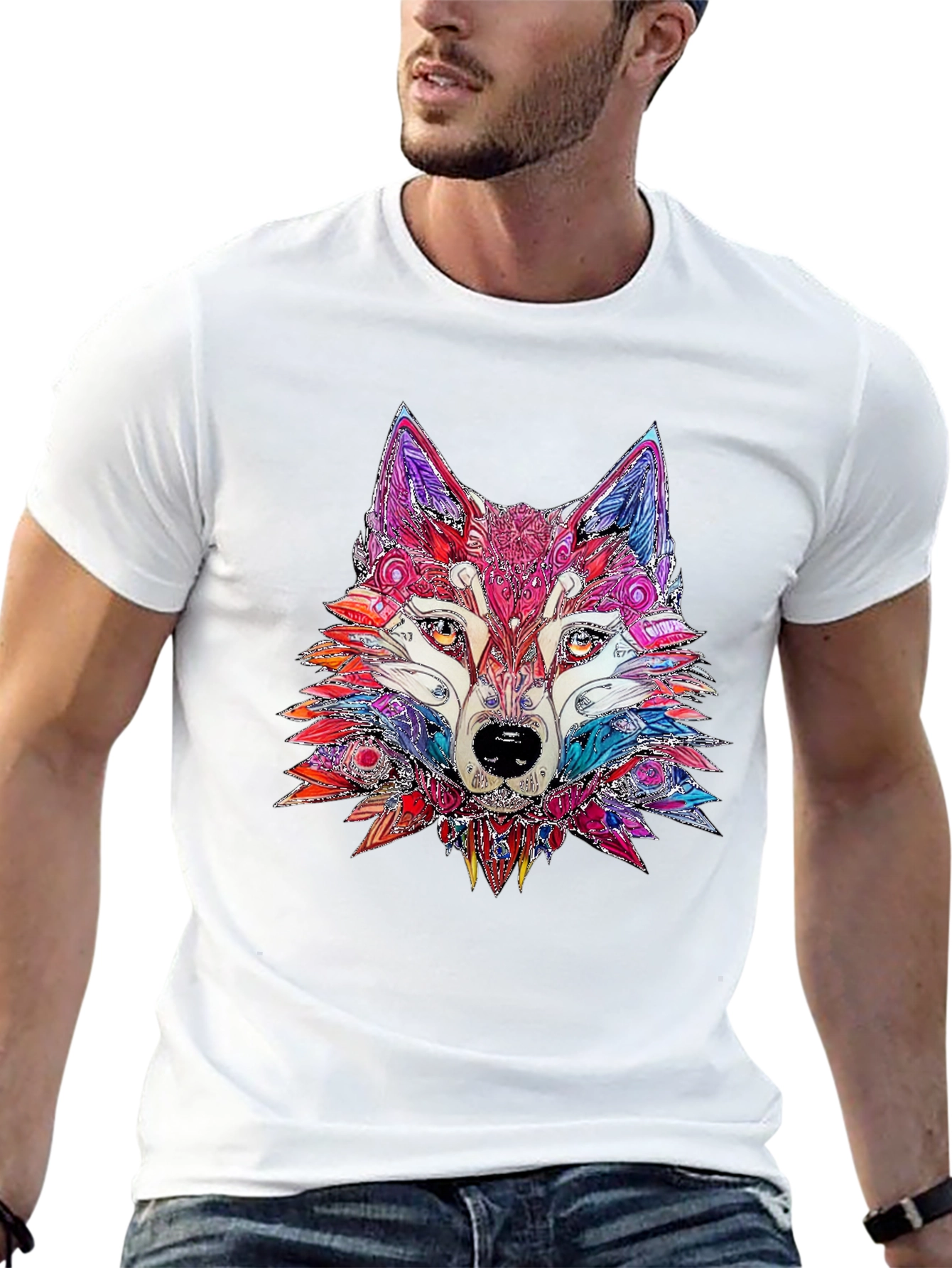 Abstract Wolf Graphic Print Black T-Shirt
