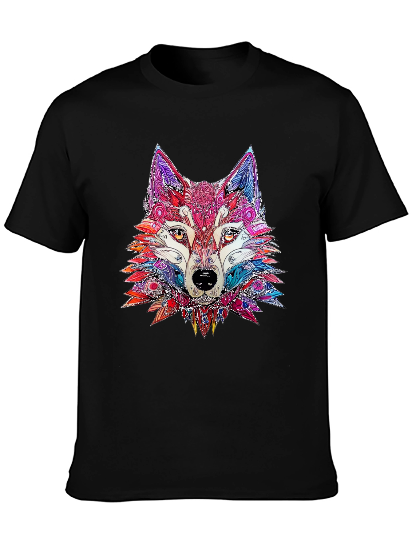 Abstract Wolf Graphic Print Black T-Shirt