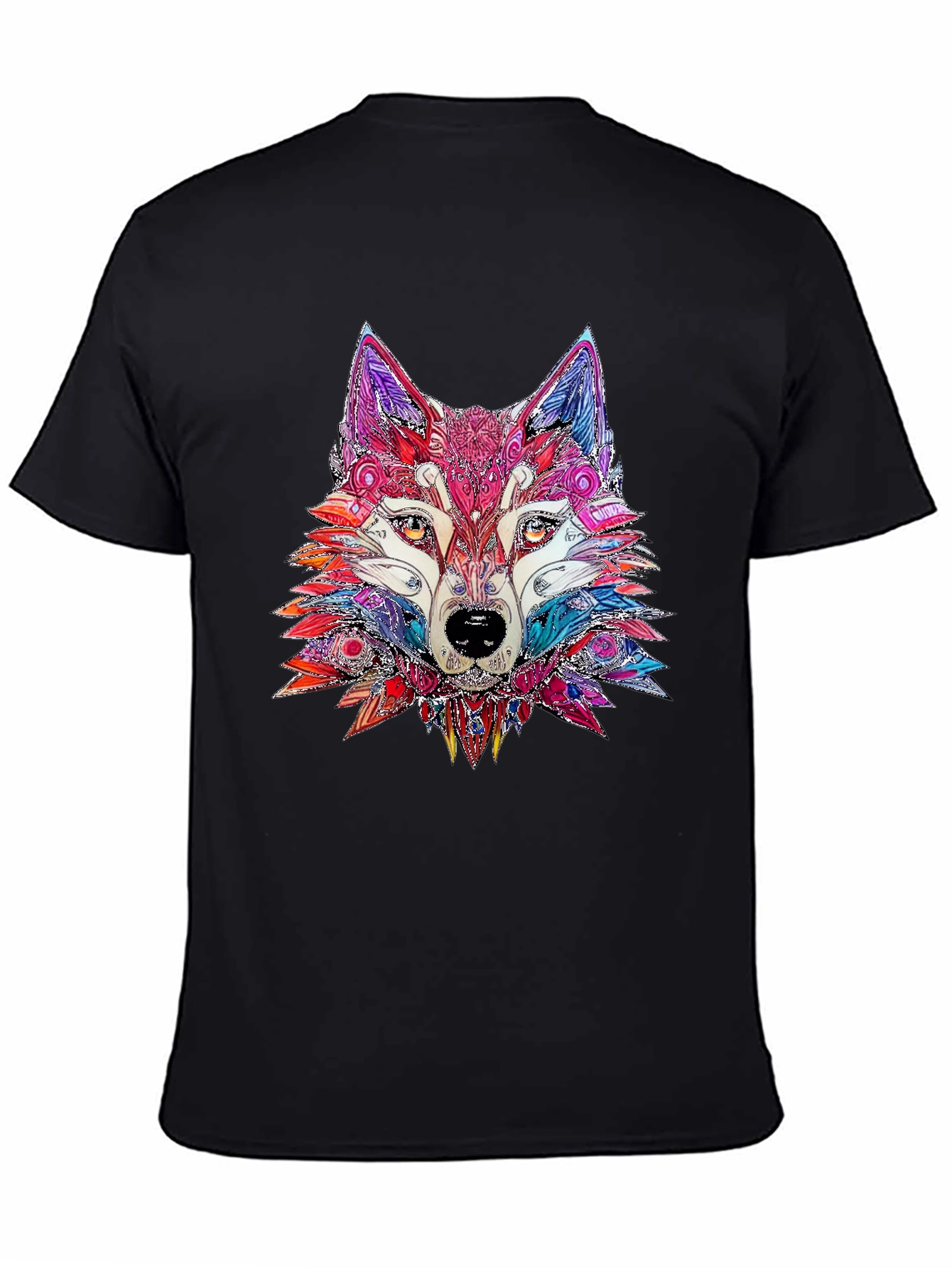 Abstract Wolf Graphic Print Black T-Shirt