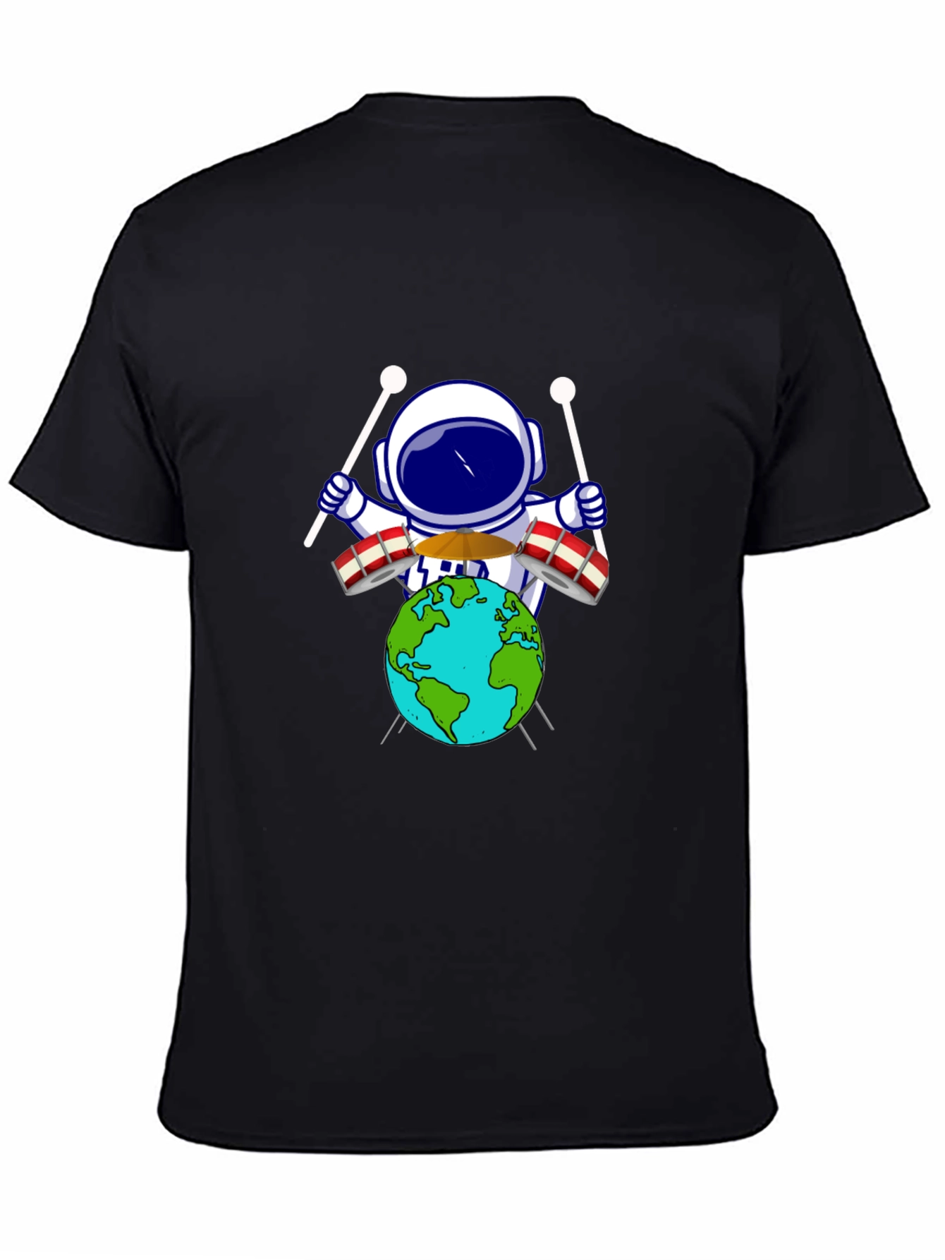 Astronaut Drummer Earth Graphic Tee - Black
