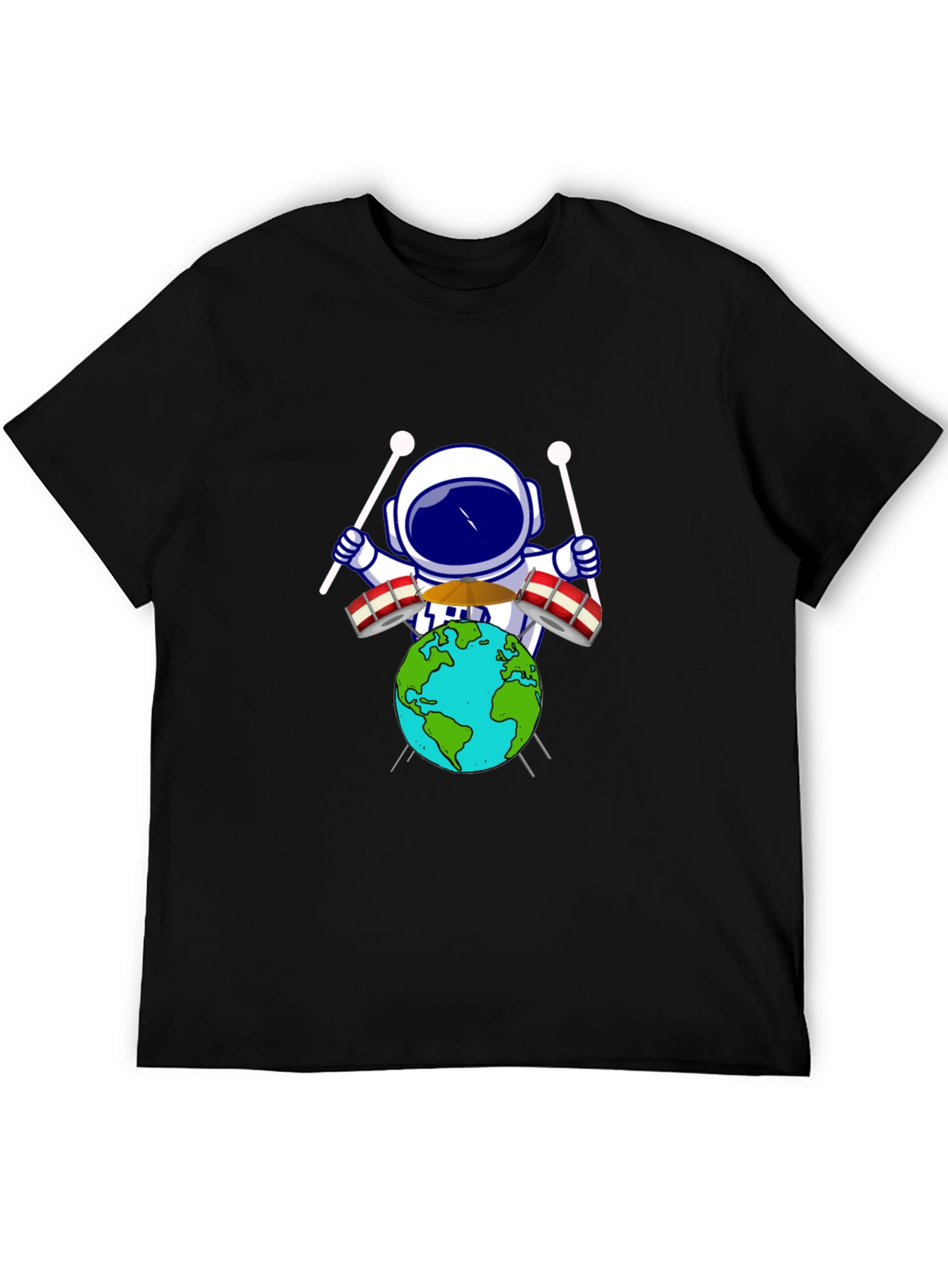 Astronaut Drummer Earth Graphic Tee - Black