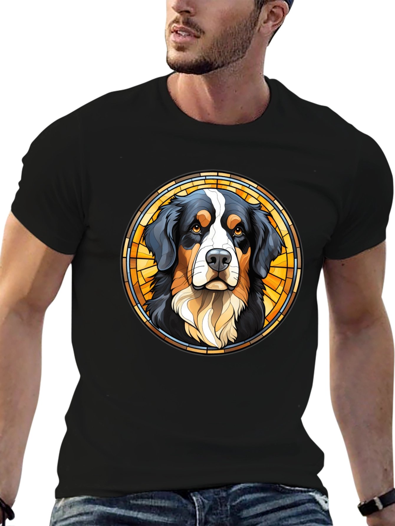 Bernese Mountain Dog Stained Glass T-Shirt