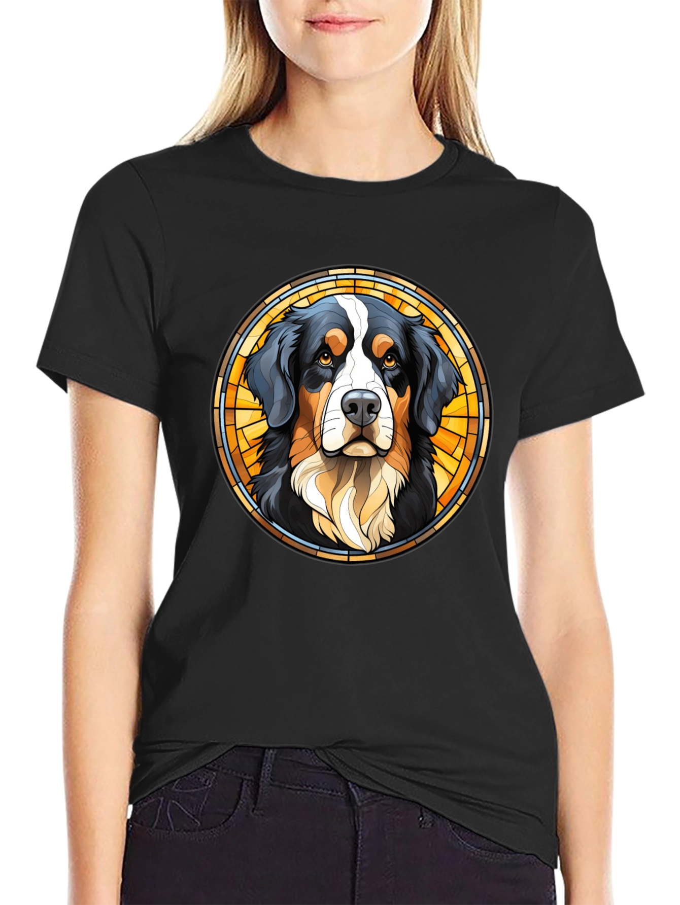 Bernese Mountain Dog Stained Glass T-Shirt