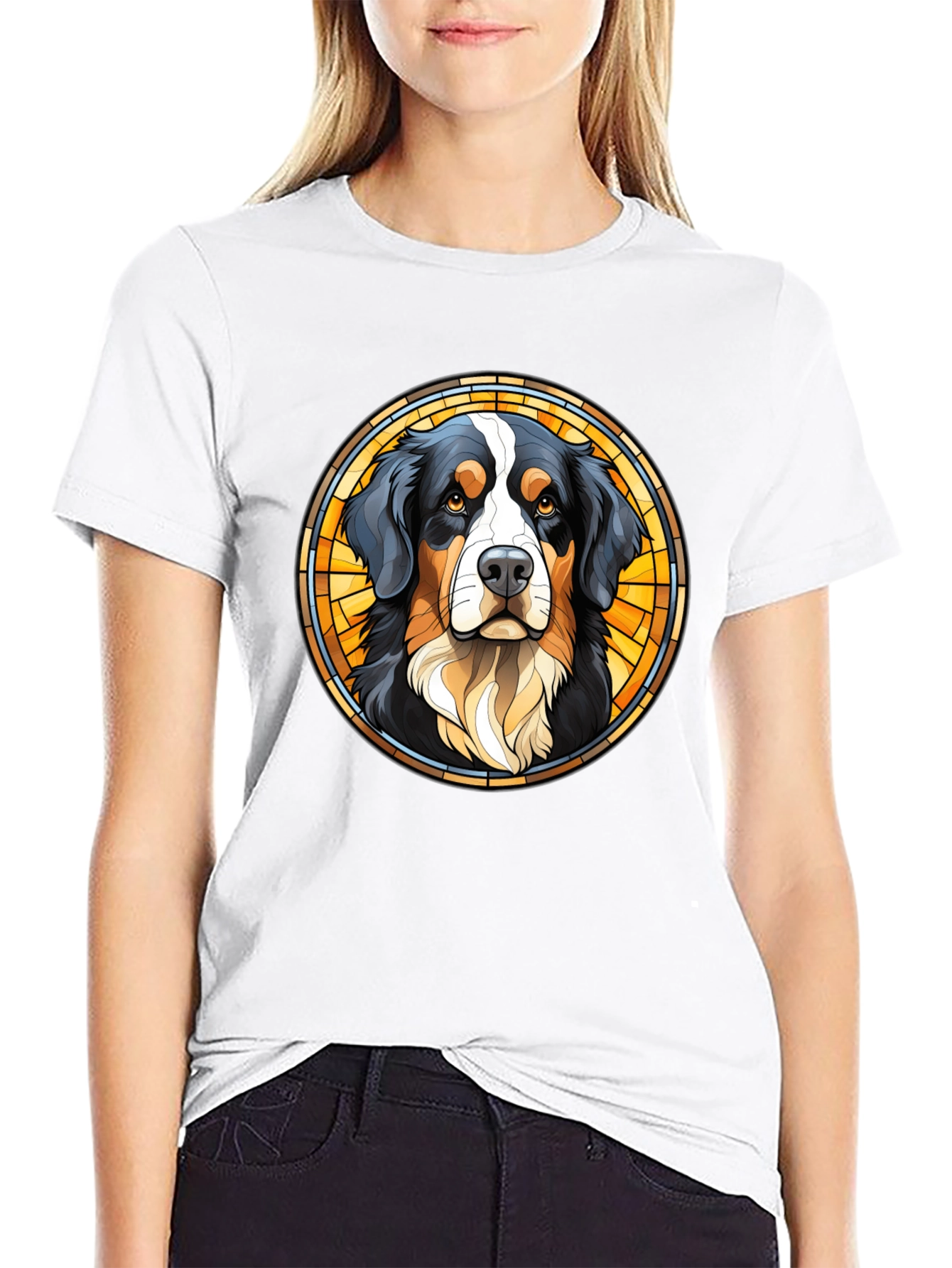 Bernese Mountain Dog Stained Glass T-Shirt
