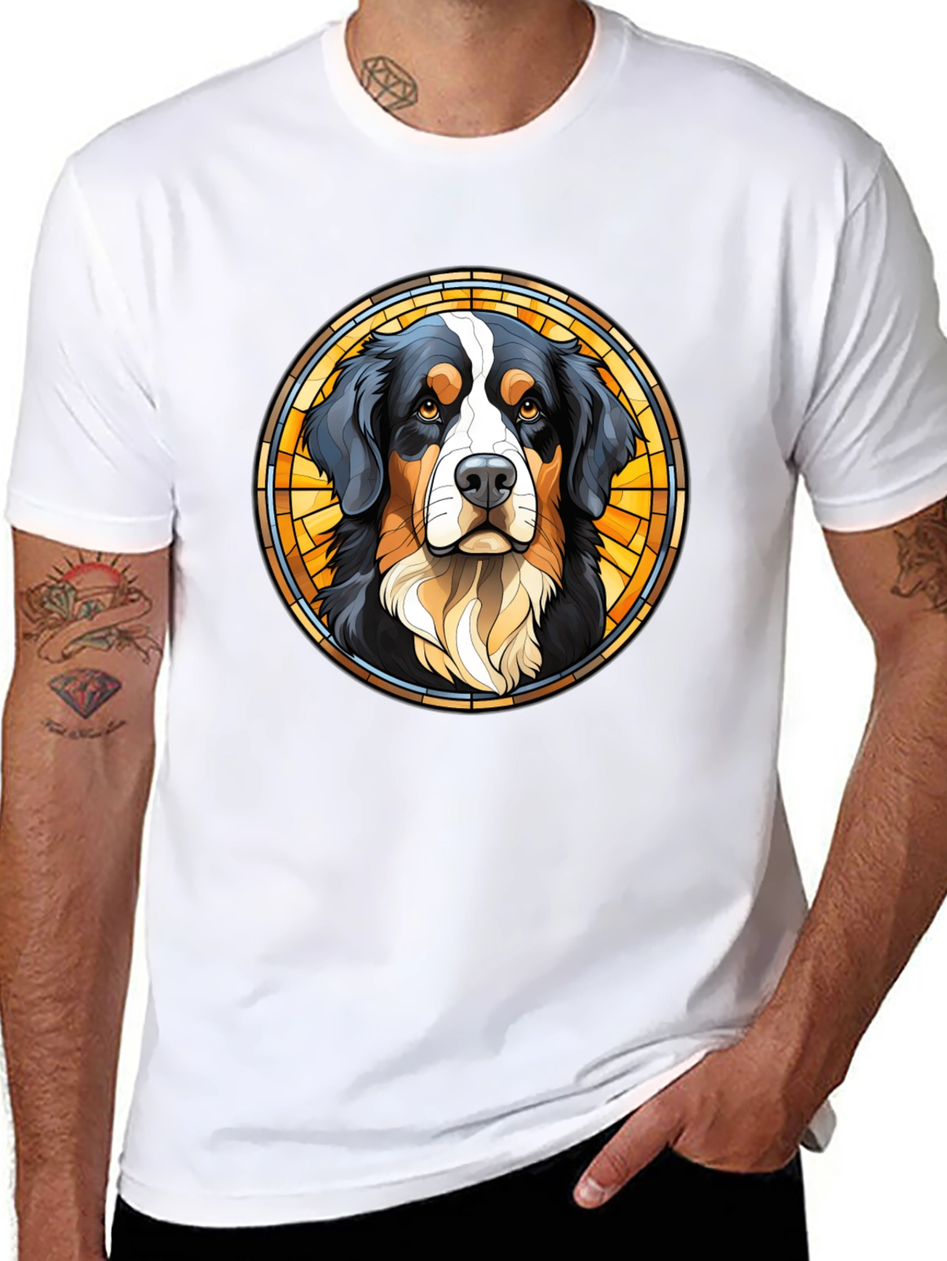 Bernese Mountain Dog Stained Glass T-Shirt