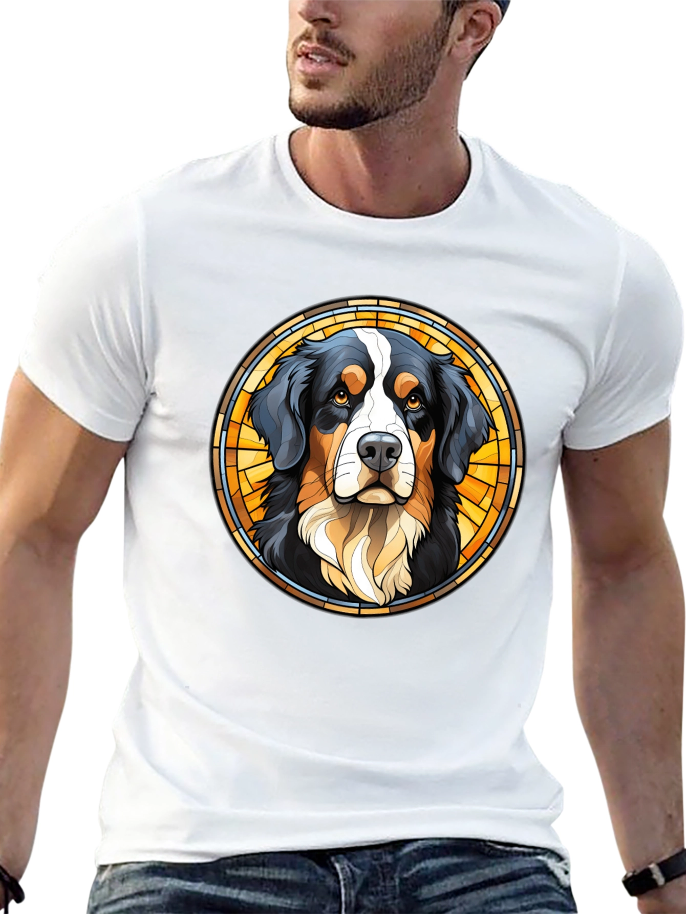 Bernese Mountain Dog Stained Glass T-Shirt