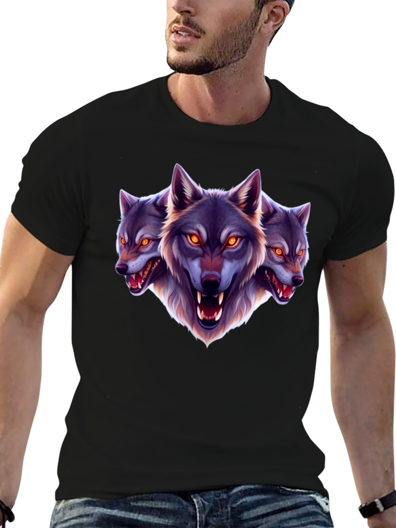 Three-Headed Wolf Graphic T-Shirt