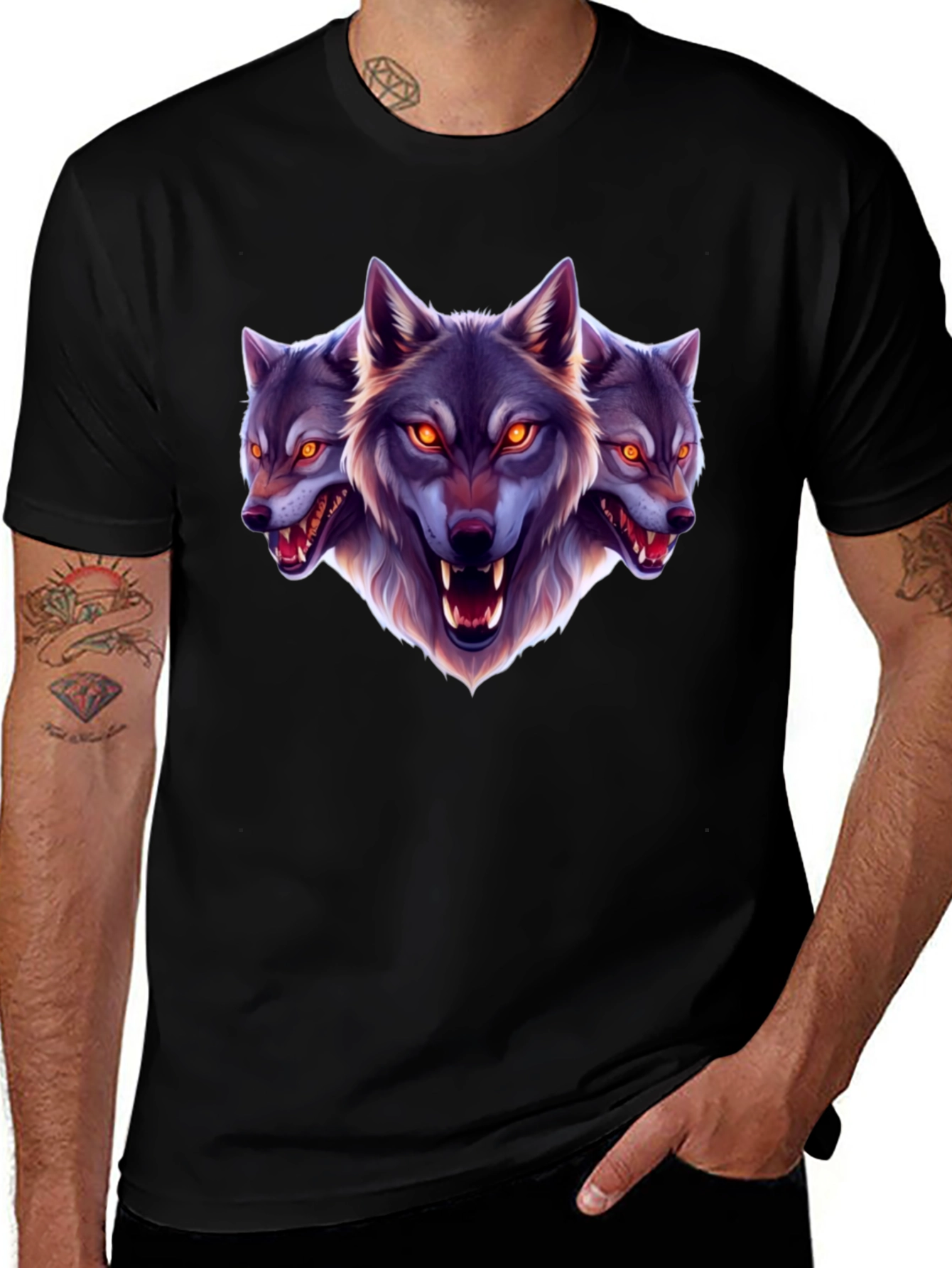 Three-Headed Wolf Graphic T-Shirt