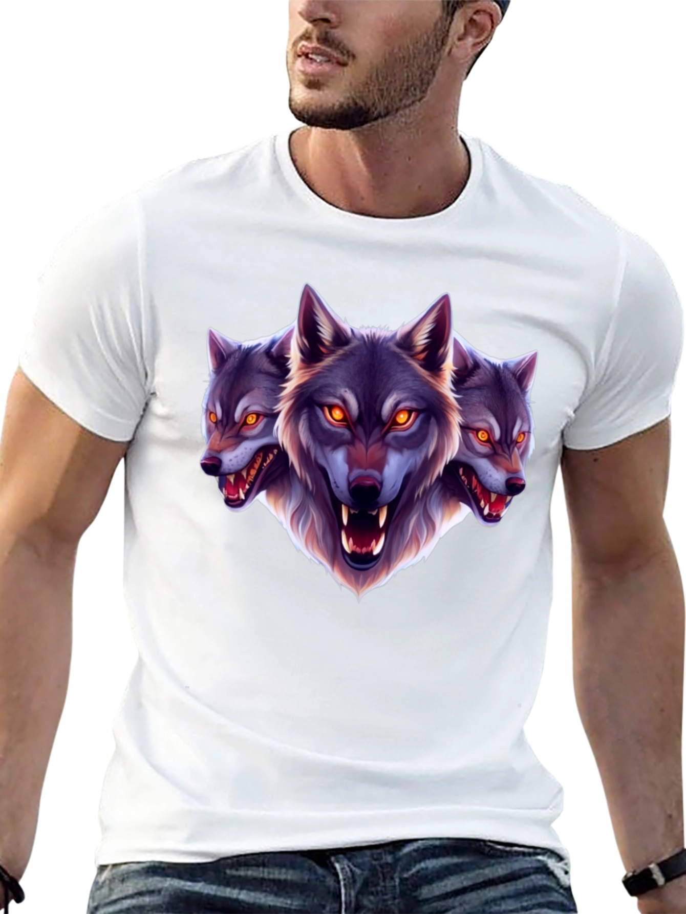 Three-Headed Wolf Graphic T-Shirt