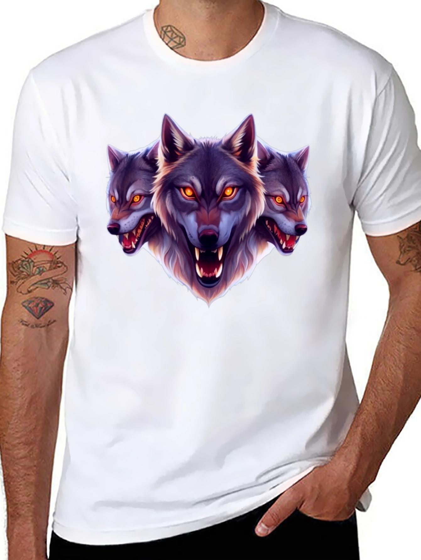 Three-Headed Wolf Graphic T-Shirt