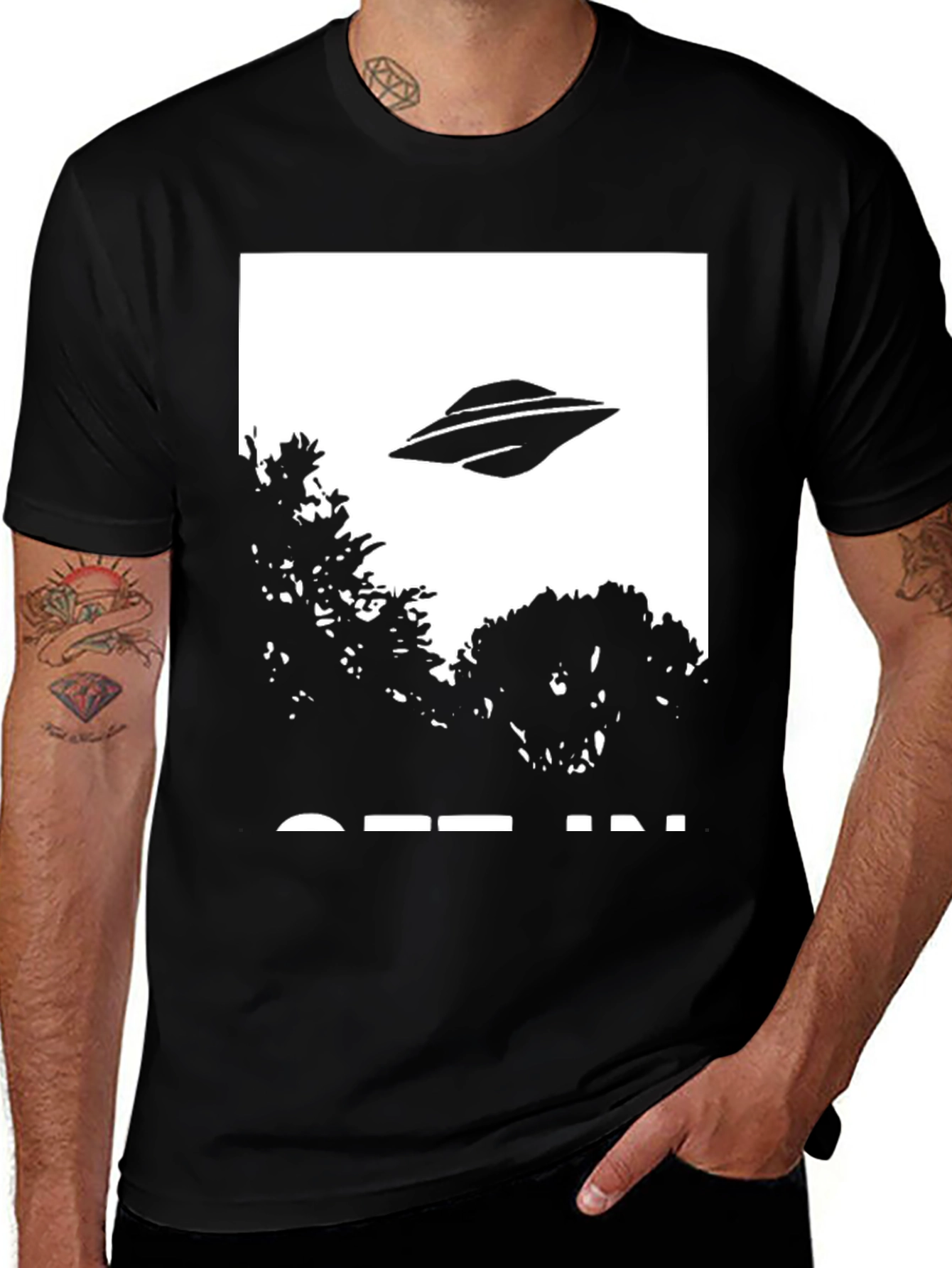 UFO Abduction Graphic Tee - Black Cotton T-Shirt