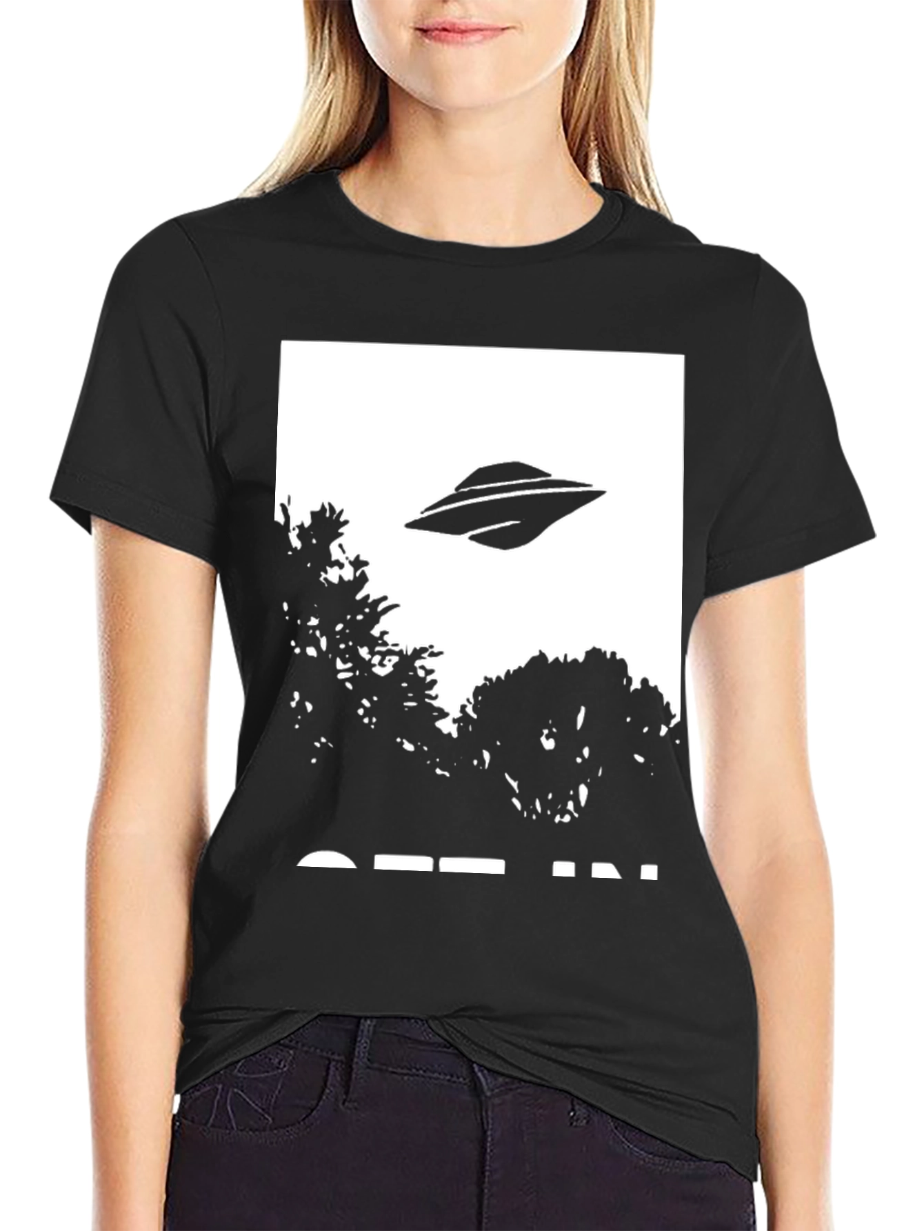 UFO Abduction Graphic Tee - Black Cotton T-Shirt
