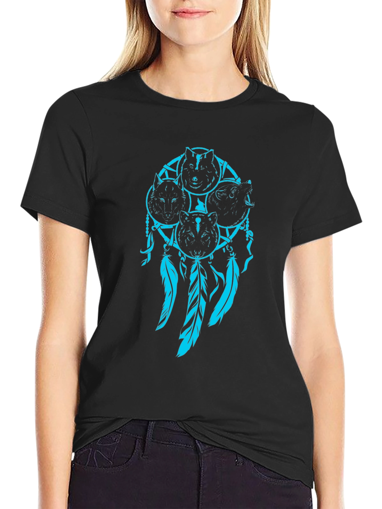 Wolf Dreamcatcher Graphic Black T-Shirt