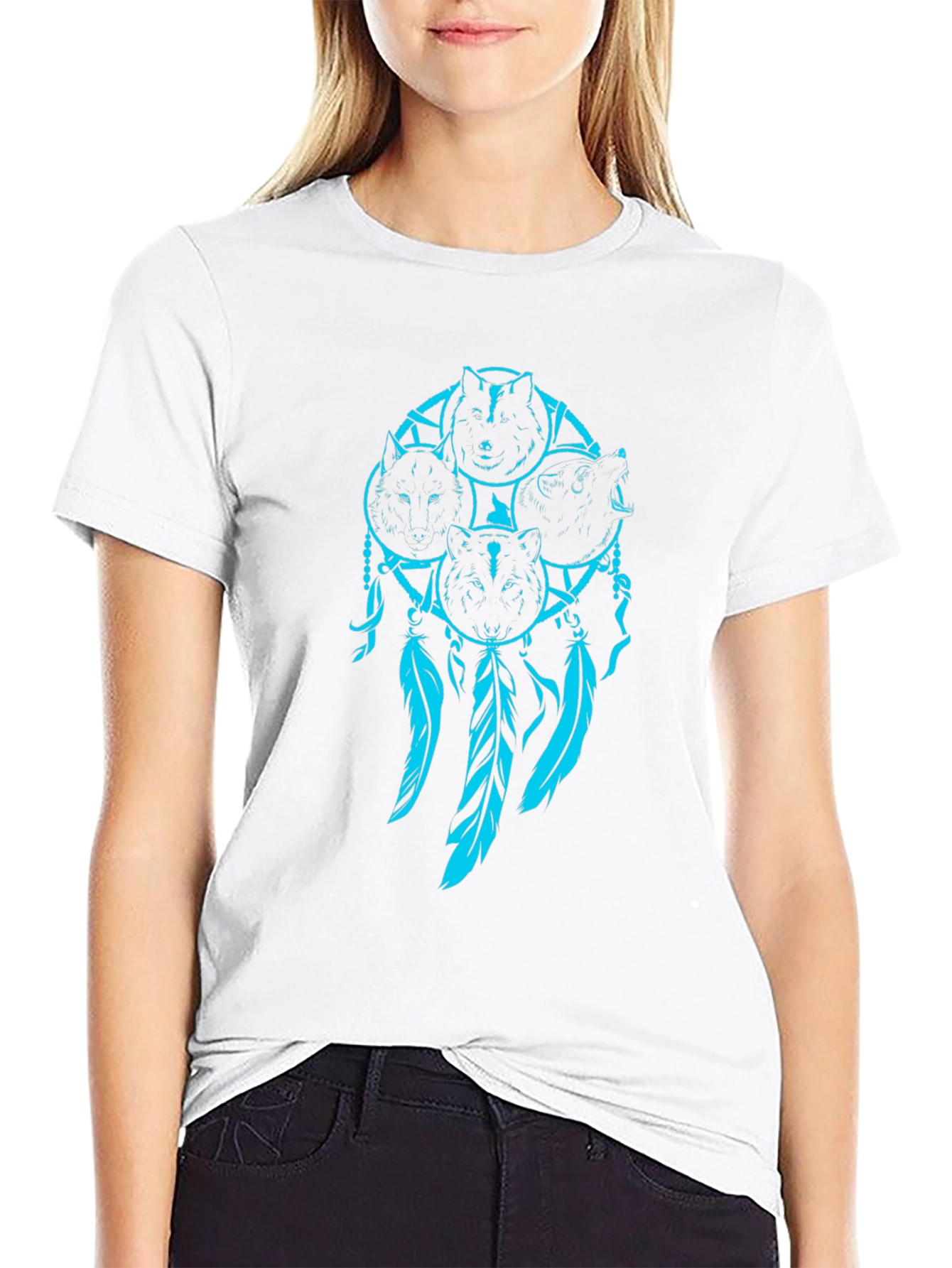 Wolf Dreamcatcher Graphic Black T-Shirt