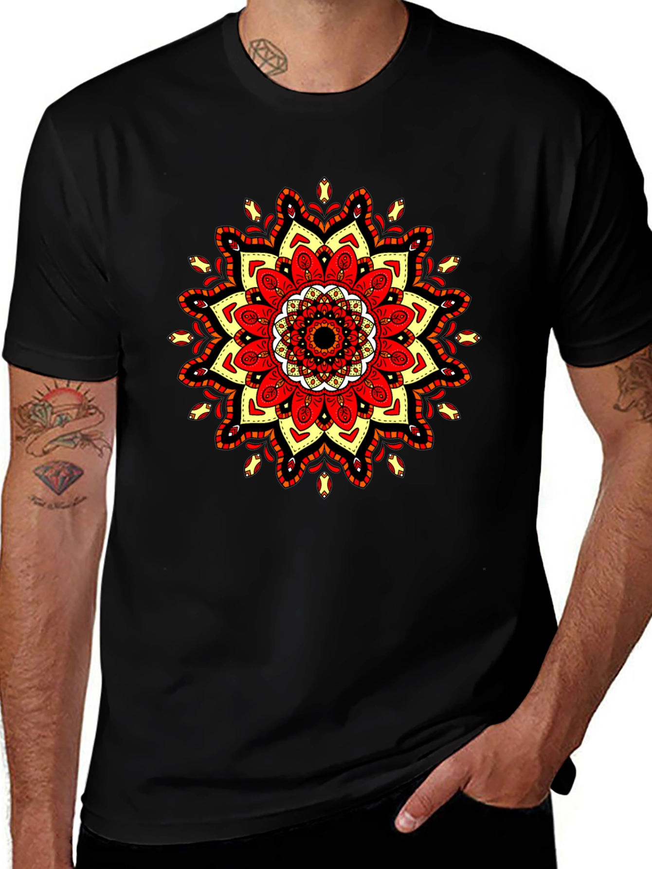 Black T-Shirt with Mandala Design