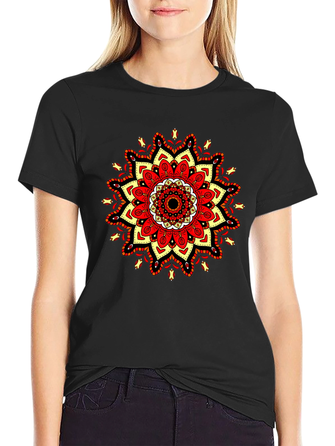 Black T-Shirt with Mandala Design