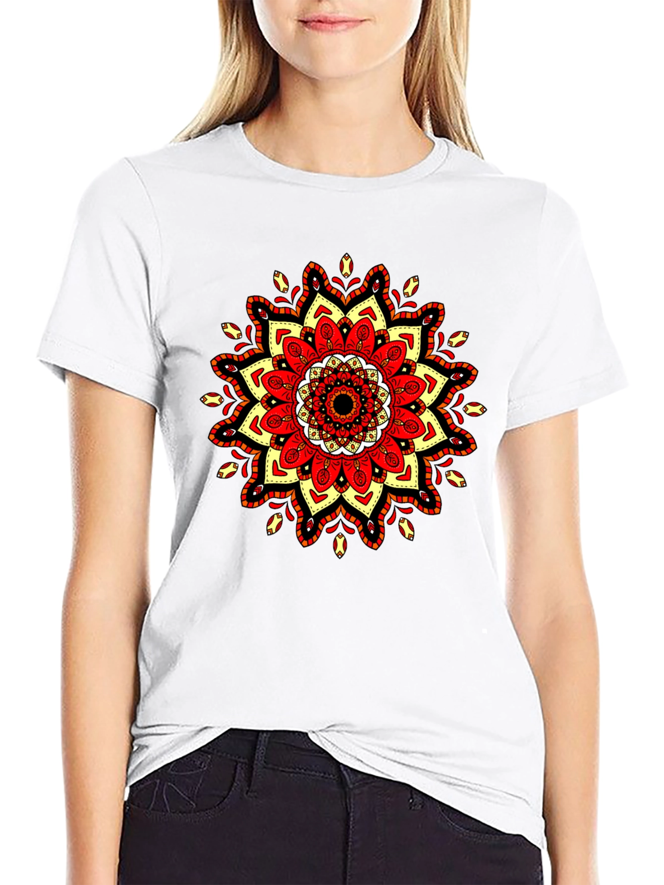 Black T-Shirt with Mandala Design