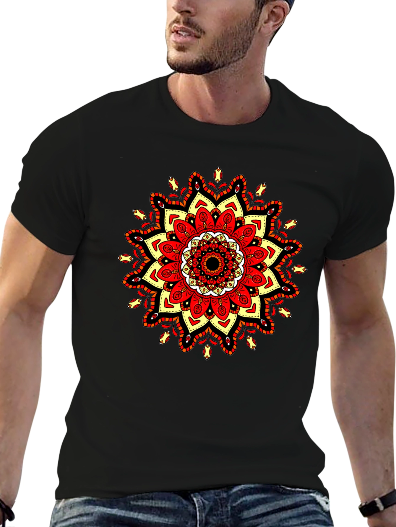 Black T-Shirt with Mandala Design