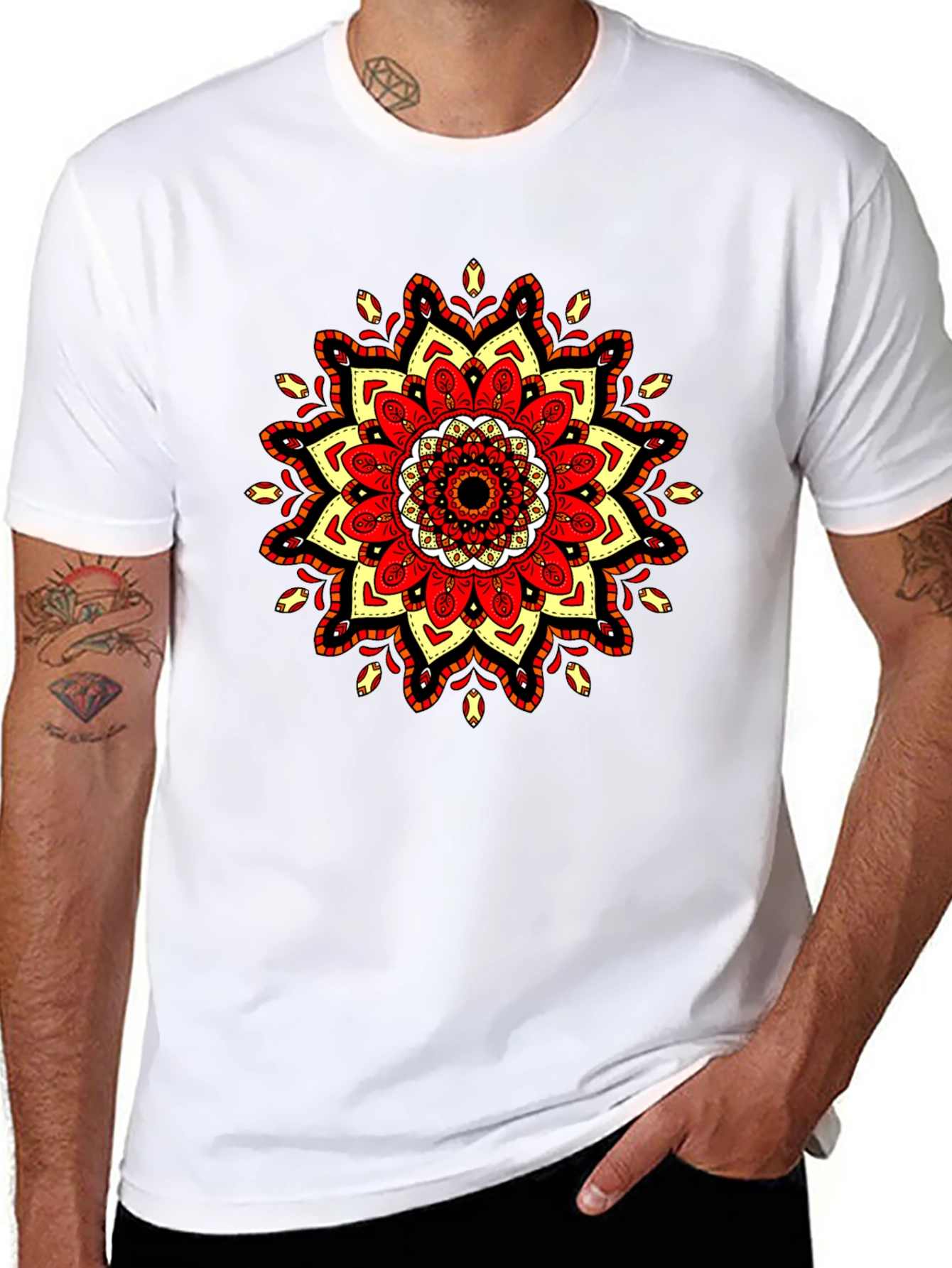 Black T-Shirt with Mandala Design