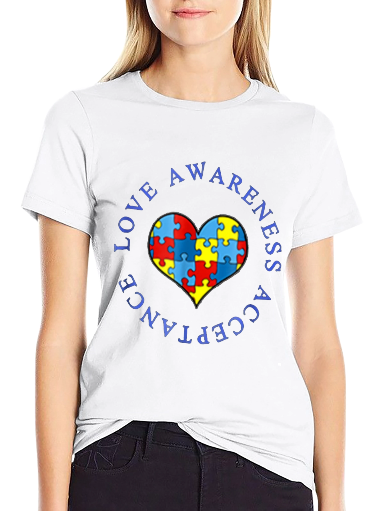 Autism Awareness T-Shirt Love Acceptance Heart Puzzle