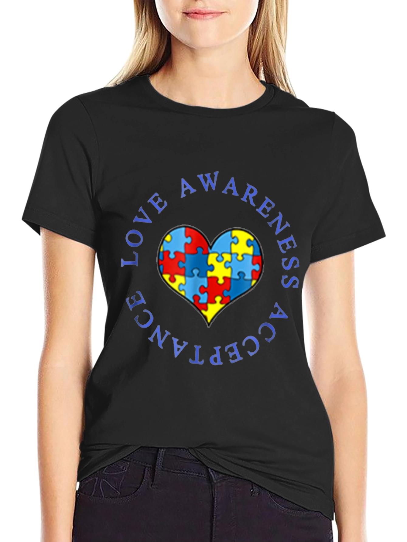 Autism Awareness T-Shirt Love Acceptance Heart Puzzle