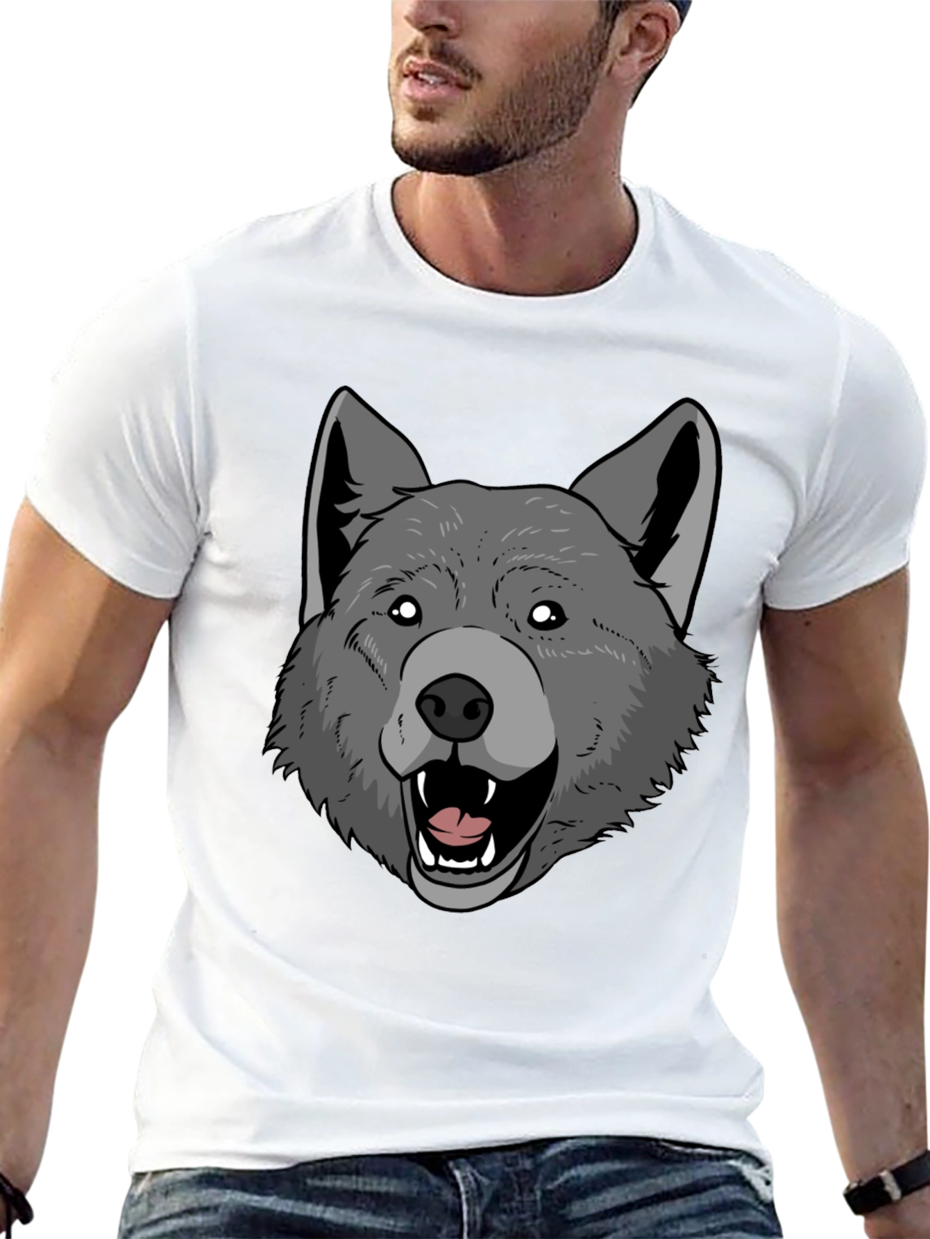 Wolf Graphic Print Mens Black T-Shirt