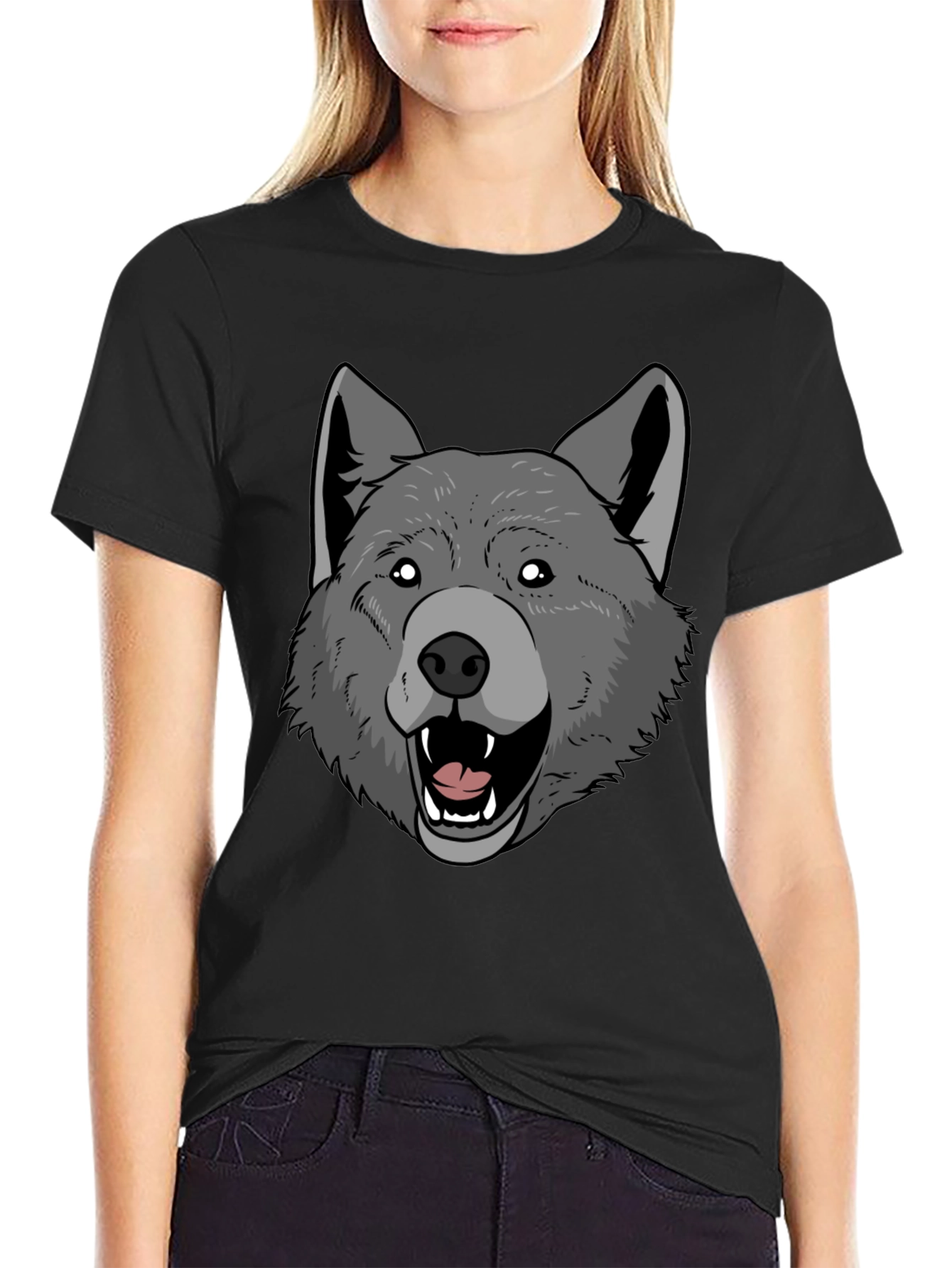 Wolf Graphic Print Mens Black T-Shirt