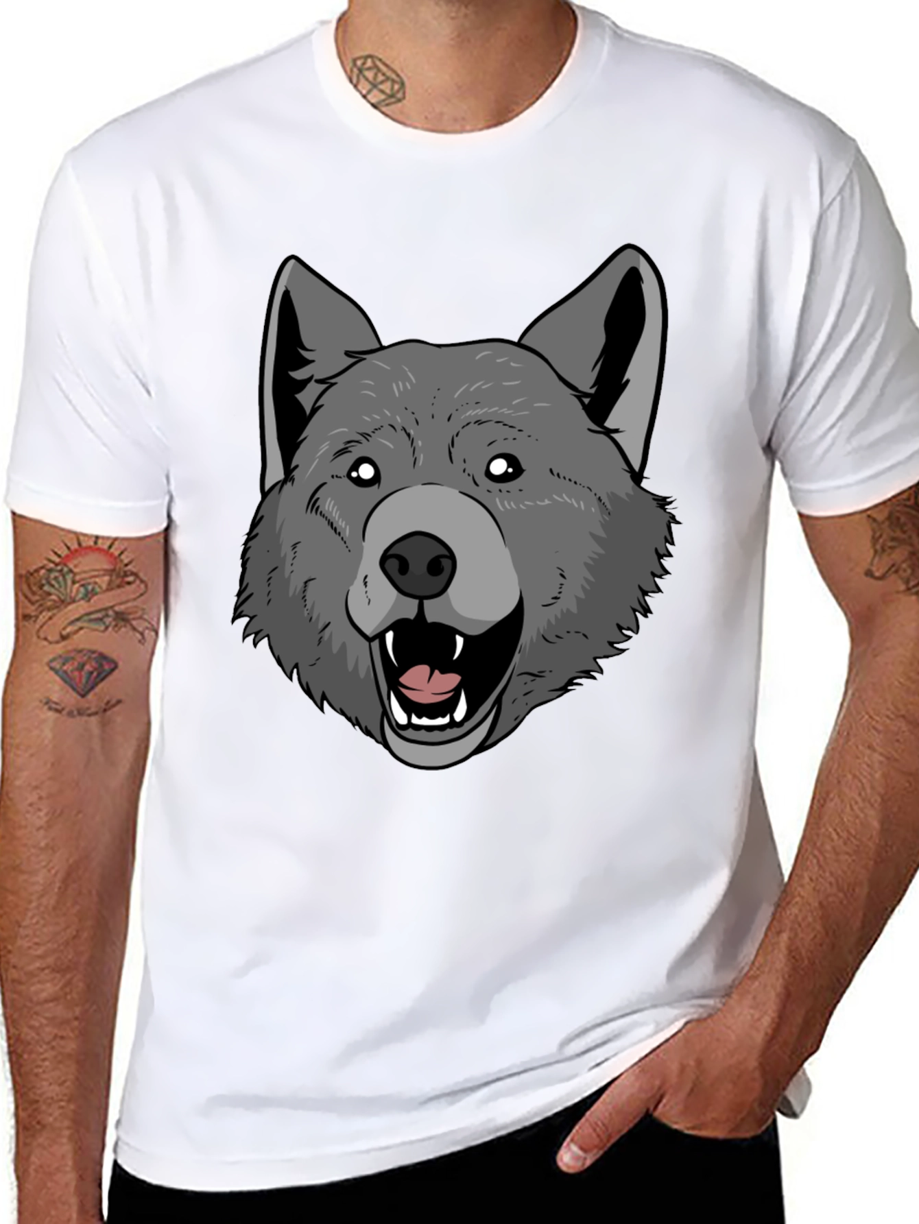 Wolf Graphic Print Mens Black T-Shirt