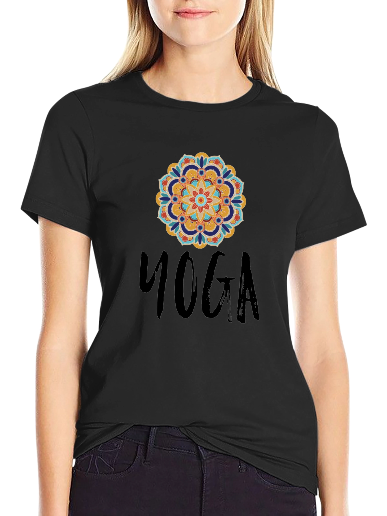 Yoga Mandala Graphic Black T-Shirt