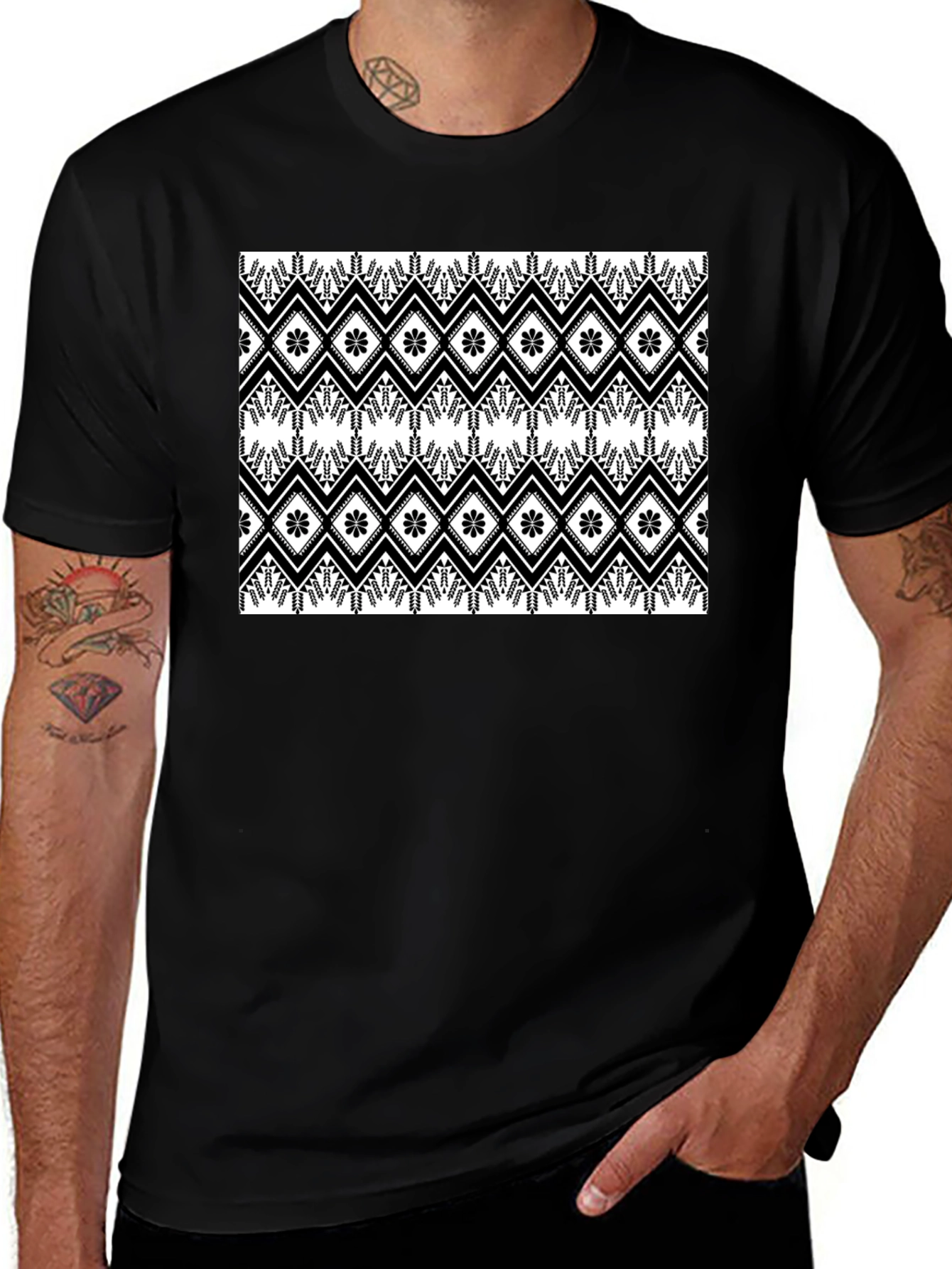Black & White Patterned Graphic Tee
