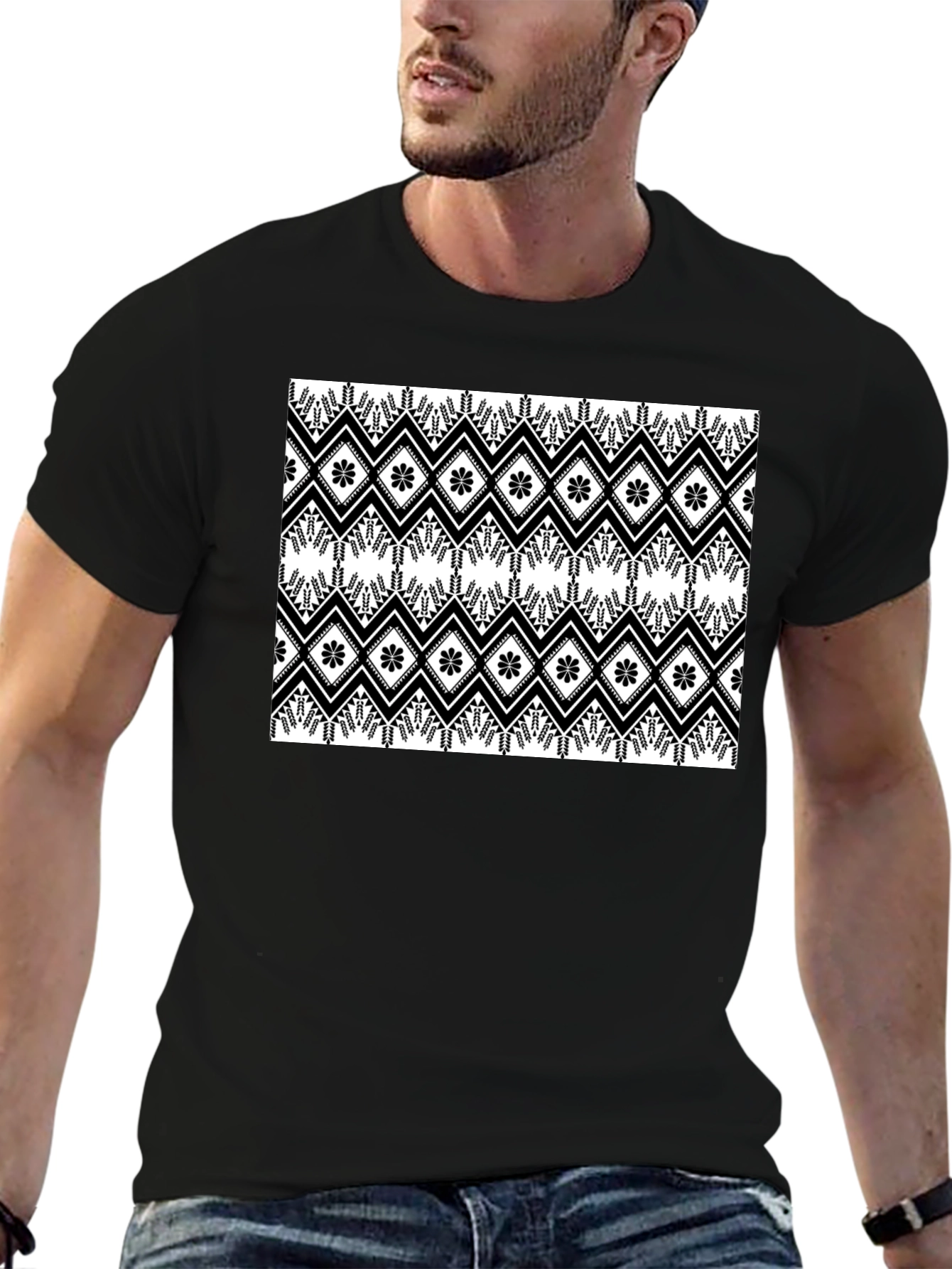 Black & White Patterned Graphic Tee