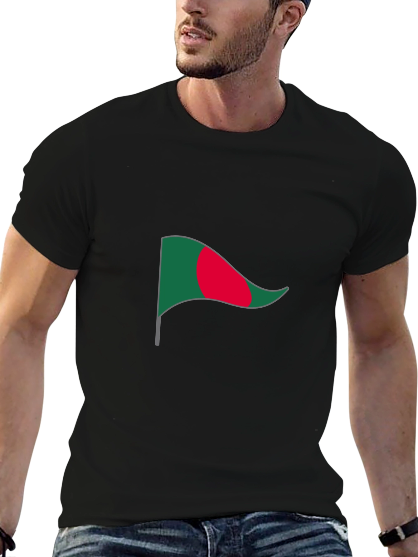 Bangladesh Flag Graphic Tee - Black Cotton T-Shirt