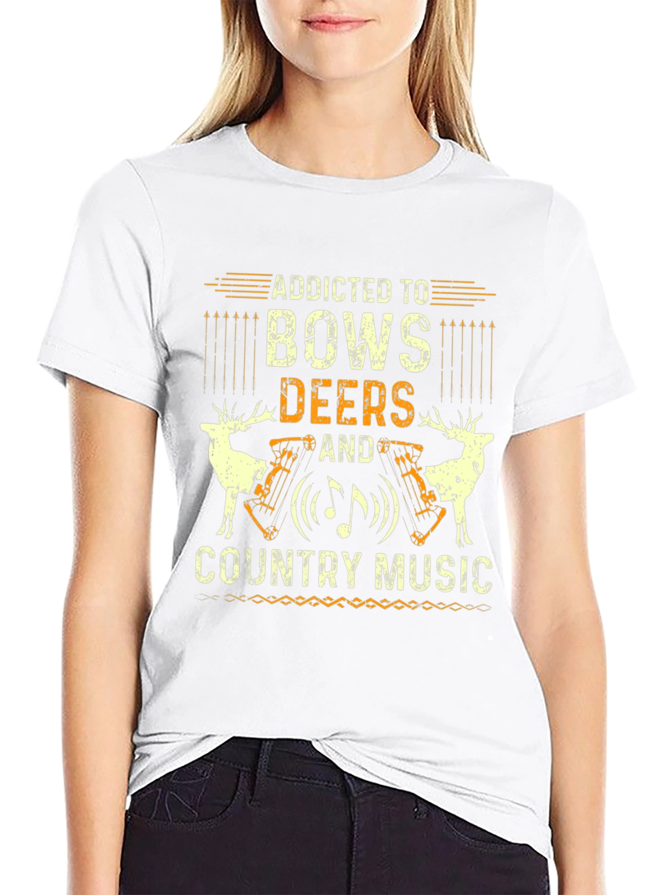 Addicted to Bows Deers and Country Music Black T-Shirt
