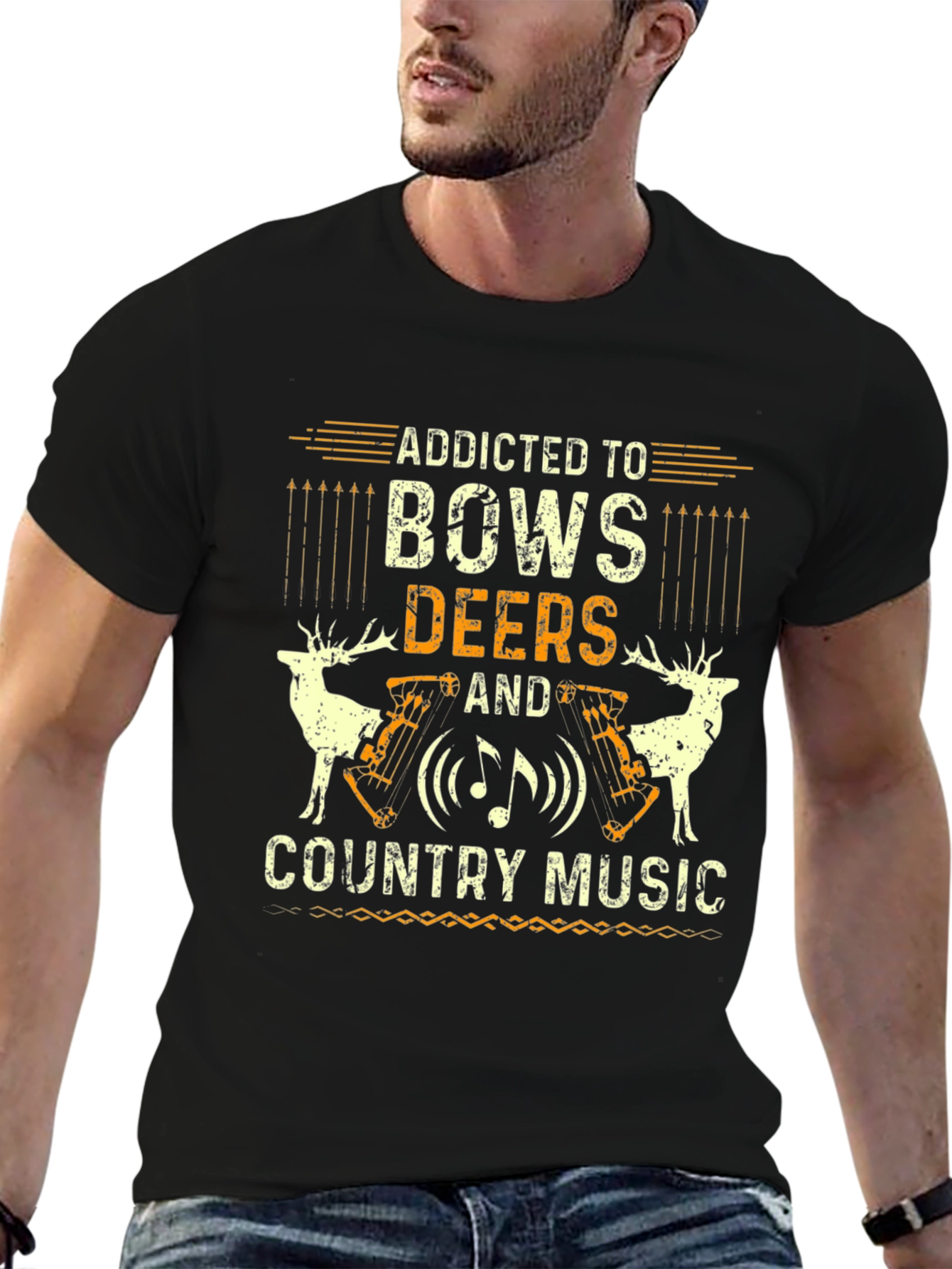 Addicted to Bows Deers and Country Music Black T-Shirt