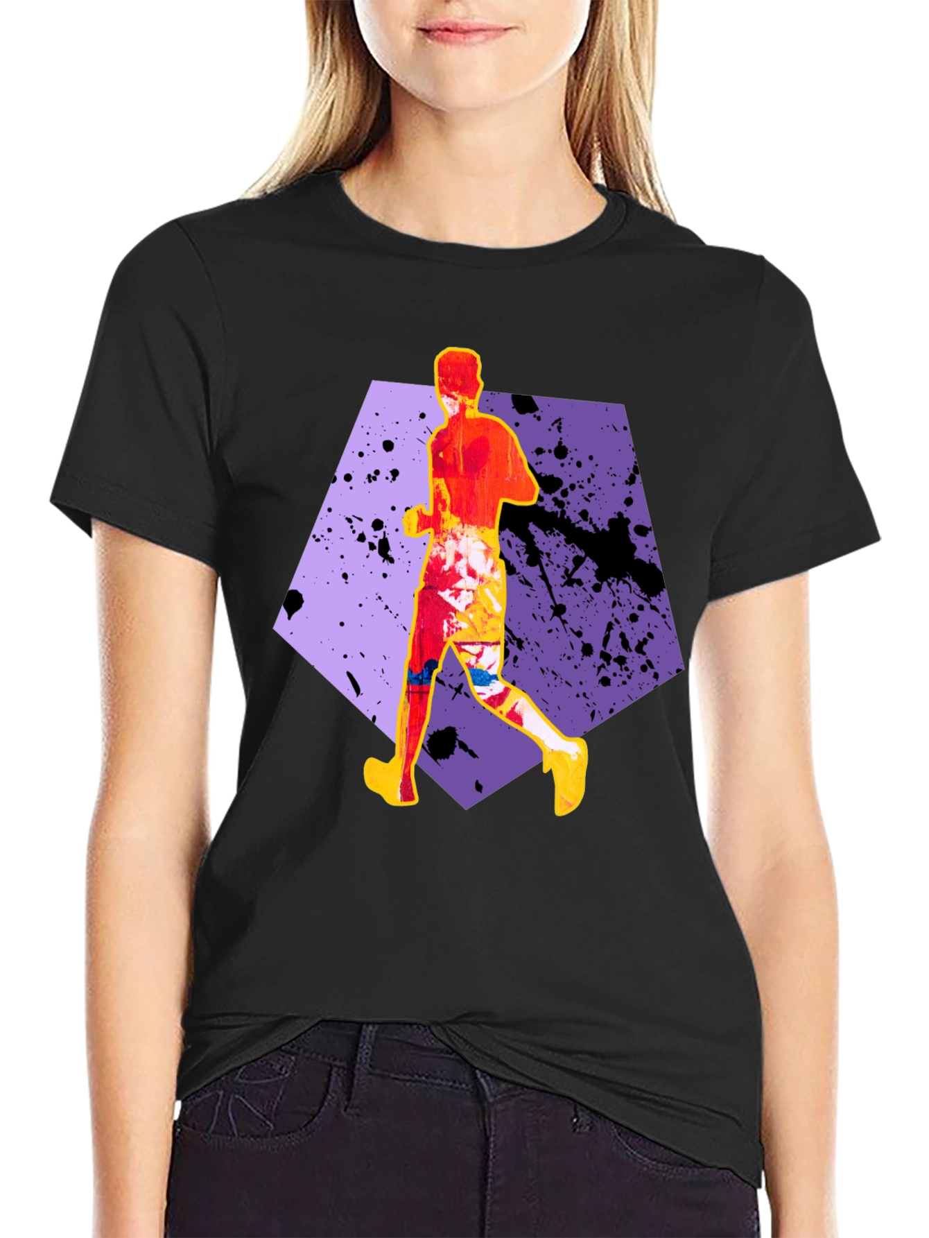 Abstract Runner Graphic Tee - Stylish Black T-Shirt