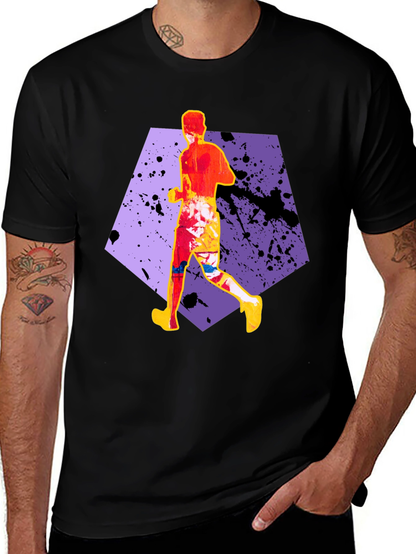 Abstract Runner Graphic Tee - Stylish Black T-Shirt