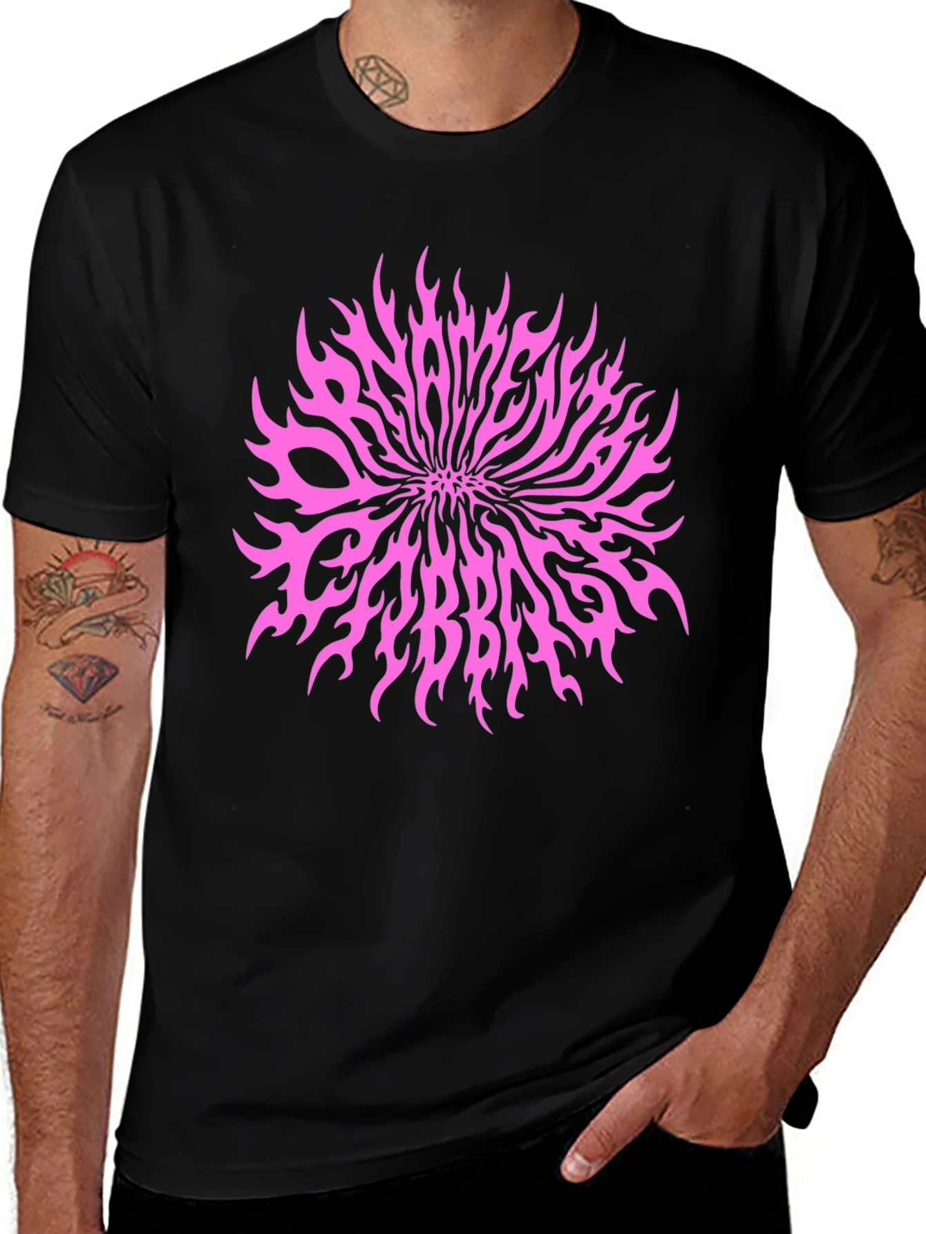 Black T-Shirt with Pink Slaves Cabbage Graphic
