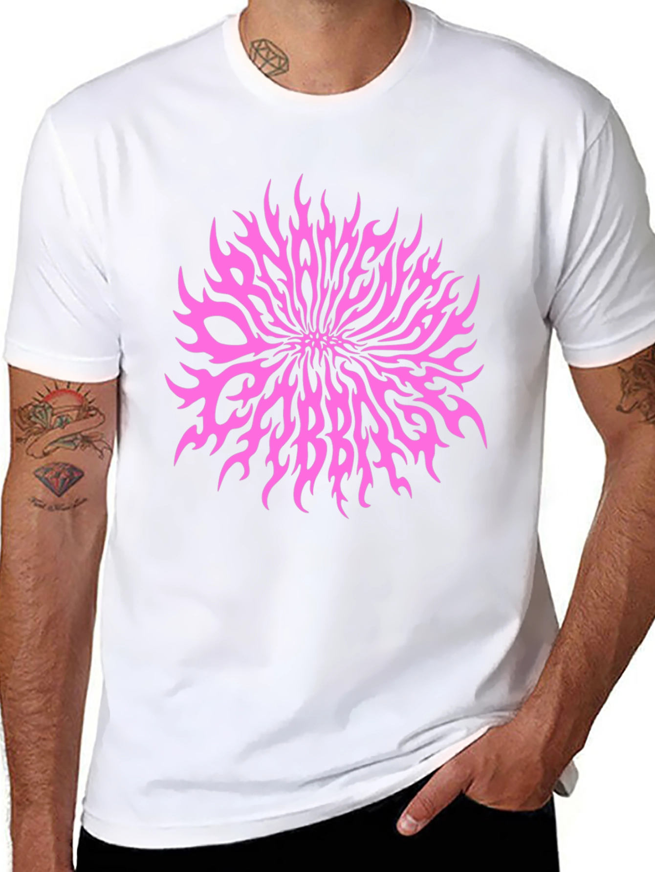 Black T-Shirt with Pink Slaves Cabbage Graphic