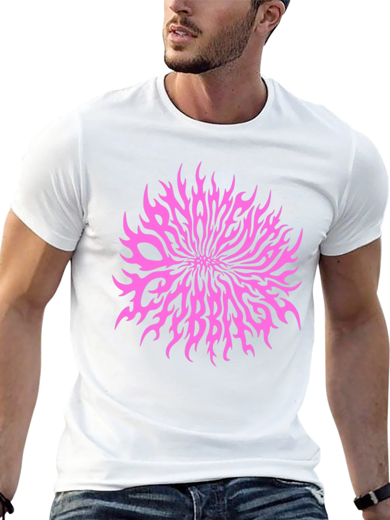 Black T-Shirt with Pink Slaves Cabbage Graphic