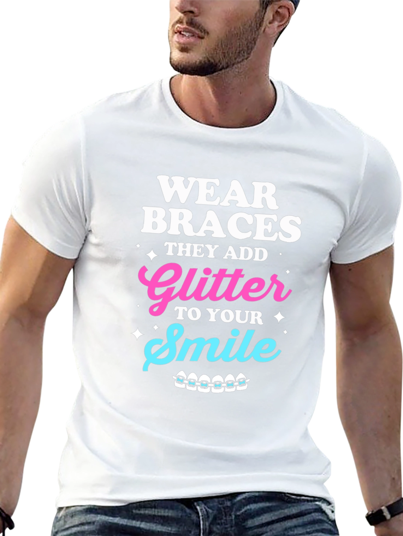 Wear Braces Glitter Smile Graphic Tee
