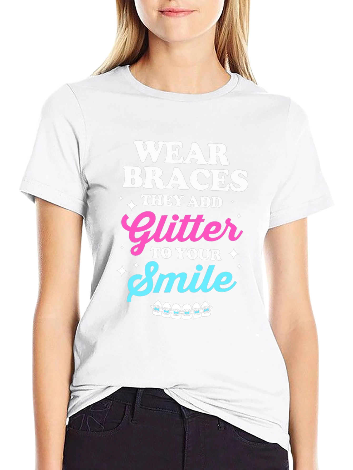 Wear Braces Glitter Smile Graphic Tee