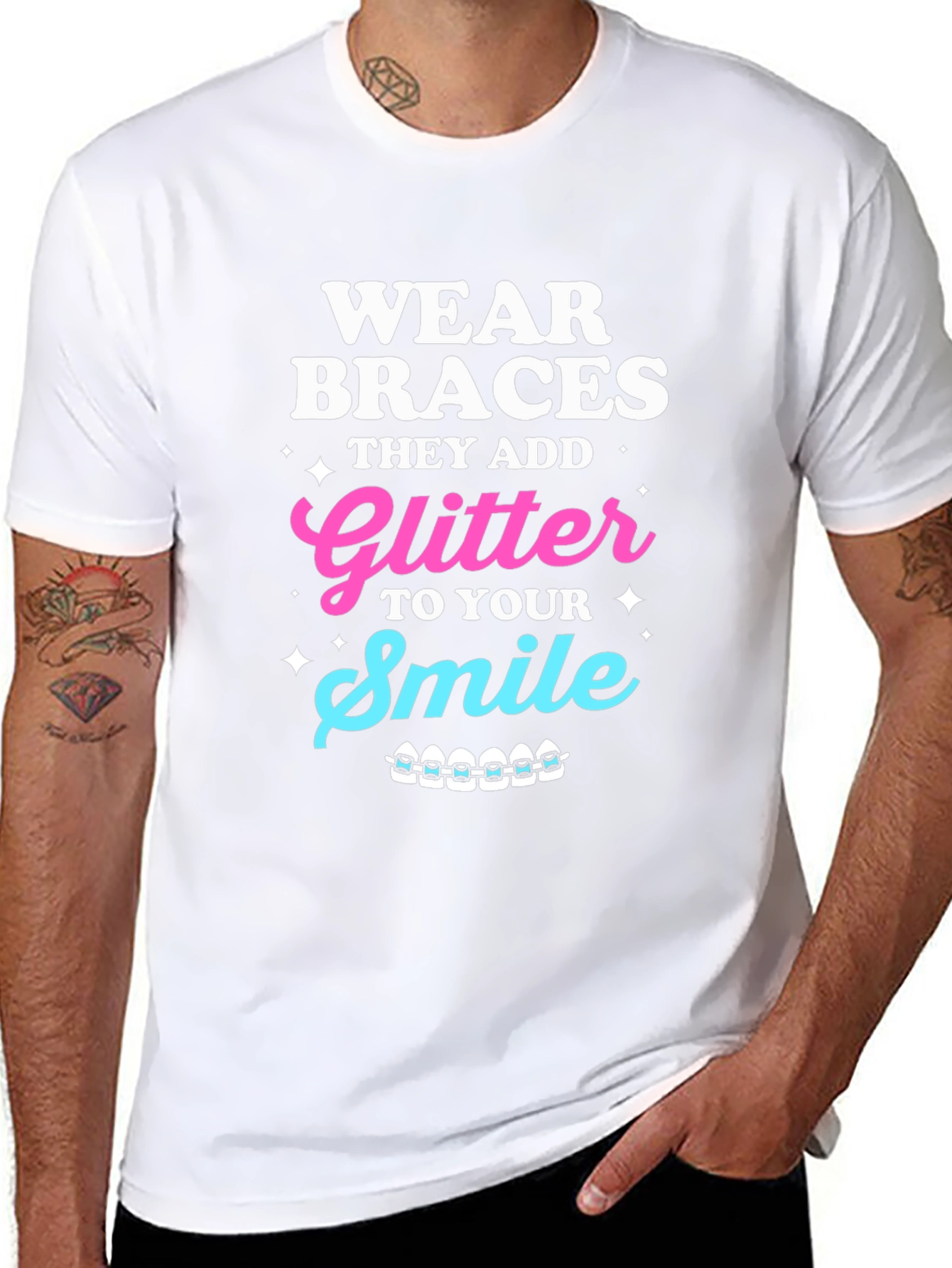 Wear Braces Glitter Smile Graphic Tee