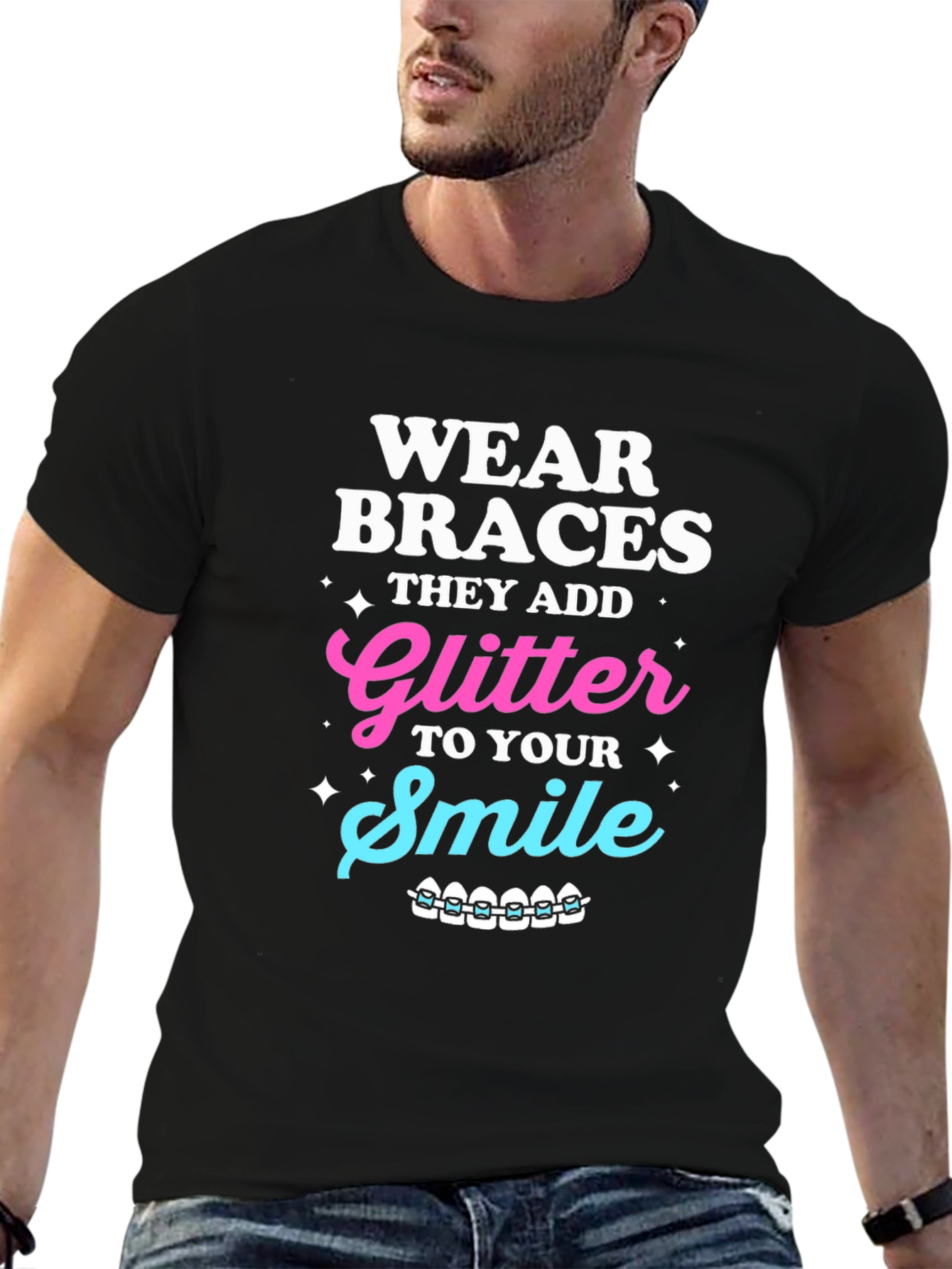 Wear Braces Glitter Smile Graphic Tee